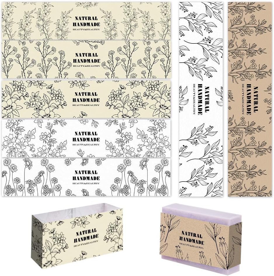 PH PandaHall 90pcs Plants Soap Wrappers, 9 Styles Soap Packaging Paper Soap Wrap Paper Tape Vertical Soap Paper Tag Soap Sleeves Covers for Homemade Soap Bar Packaging, 8.2 Inch