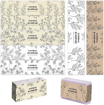 PH PandaHall 90pcs Plants Soap Wrappers, 9 Styles Soap Packaging Paper Soap Wrap Paper Tape Vertical Soap Paper Tag Soap Sleeves Covers for Homemade Soap Bar Packaging, 8.2 Inch