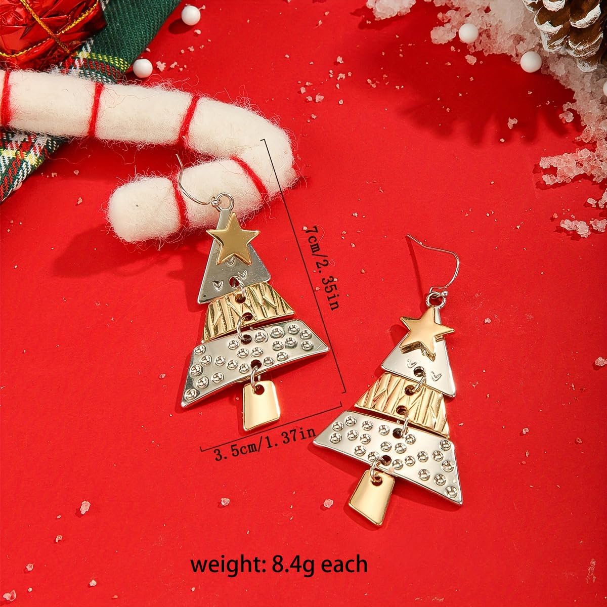 Eioi& Lmnm Christmas Earrings, Stainless Steel Christmas Dangle Earrings, Xmas Tree Earring, Two-tone Gold Silver Xmas Drop Earring, Multi-layer Metal X-mas Tree Jewelry, Festive Jewelry Gifts for Women - Image 4