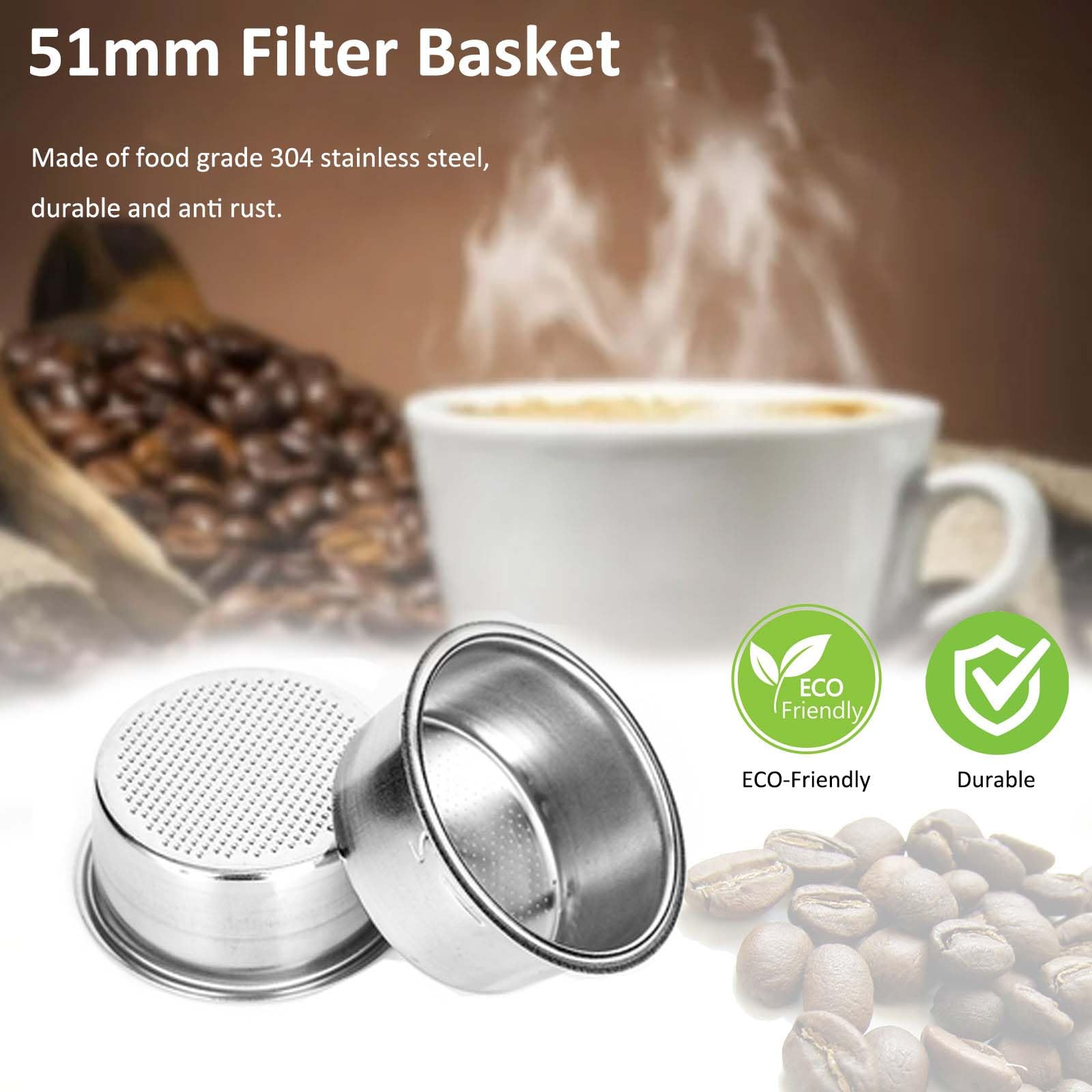 Portafiltro Senza Fondo 51mm Per DeLonghi Dedica - Con 2 Tazze Filtro A Cestello, Acciaio Inox, Compatibile EC680/685/785/820/850/860