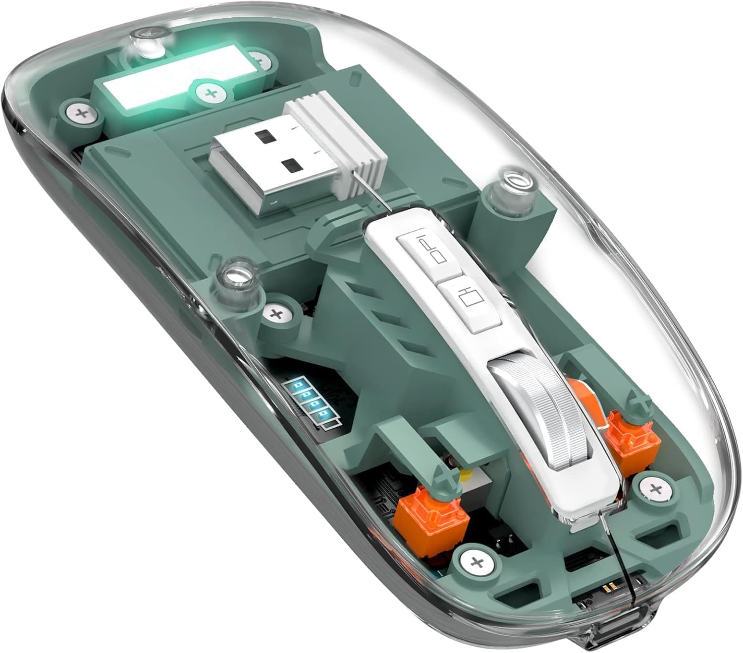 MICROWARE Wireless Transparent Mouse for Computer,Bluetooth Mouse Rechargeale,Power Display,DPI,Shortcut, Bluetooth5.1 + 2.4GHz 2in1 Receiver(USB)-Compatible with Laptop/Mac/iPad/Chromebook