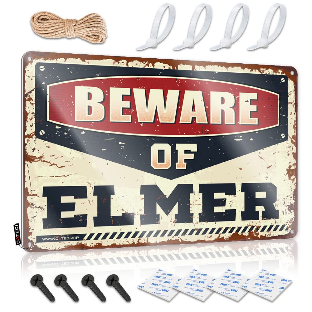 Mwfkkaddb Boys One Color Little Man Cave Sign Beware Of Elmer Tin Sign Gaming Metal Tin Decor Funny Outdoor Decor(30X40cm)
