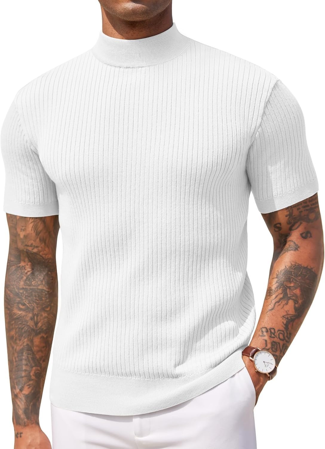 Mens Cotton High Neck T Shirt for Men Half Sleeve Turtleneck Tshirt Cotton Highneck Turtle Neck for Men Mock Neck for Man-image-12
