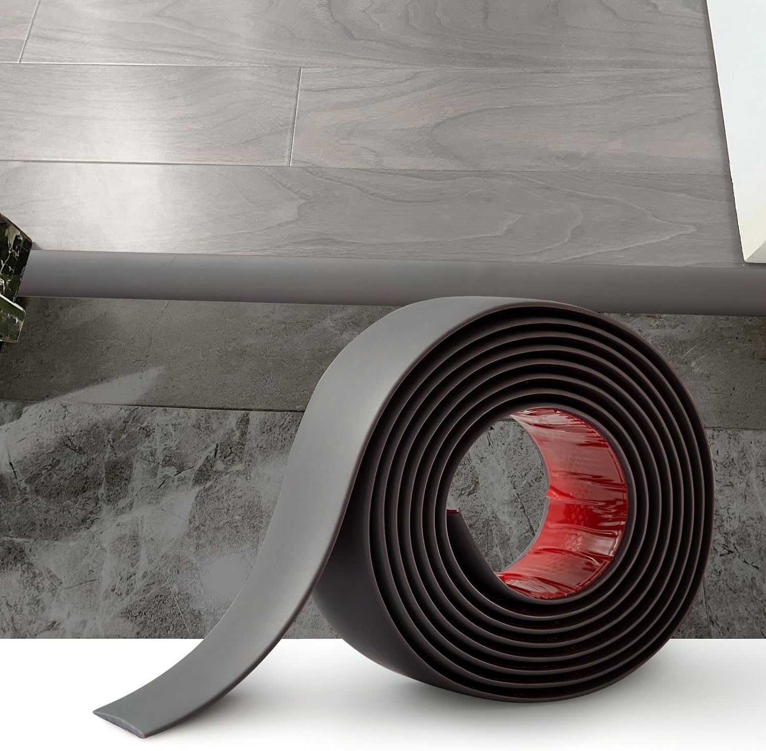 4M Laminate Flooring Threshold Transition Strip,PVC Door Bars for Doorways,Self Adhesive Vinyl Floor Edge Trim,Tile to Laminate Beading,Floor Joining Strip Gap Covering(5cm,Dark Grey) — image 1