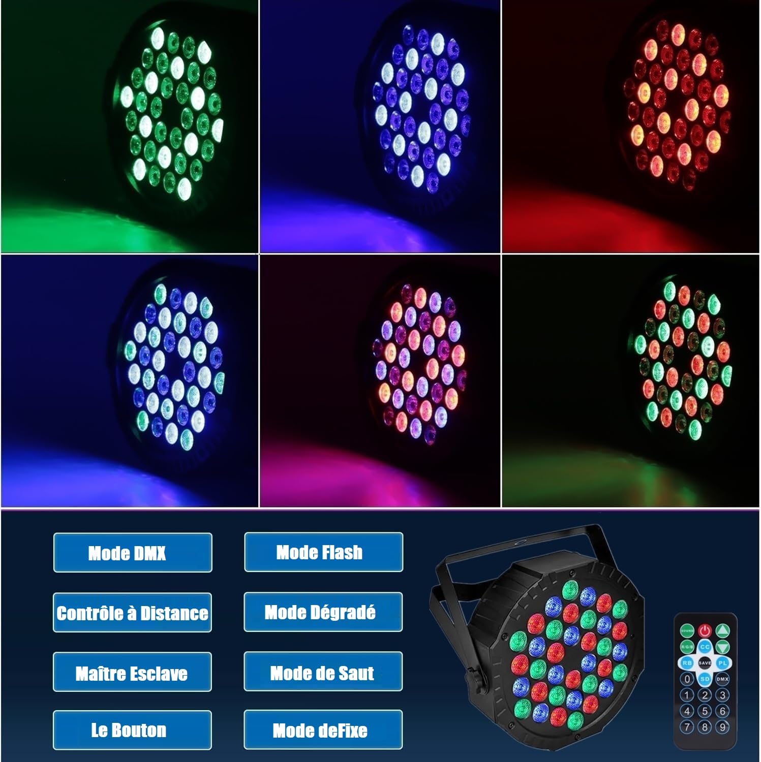 Lumière de Scène Par LED 36 Lampe RGB Lumiere DJ Fête Eclairage de Scène DMX avec Télécommande Éclairage de Scène pour Disco Soiree Mariage Lumière d'ambiance Bar Noël Halloween - 4 pack