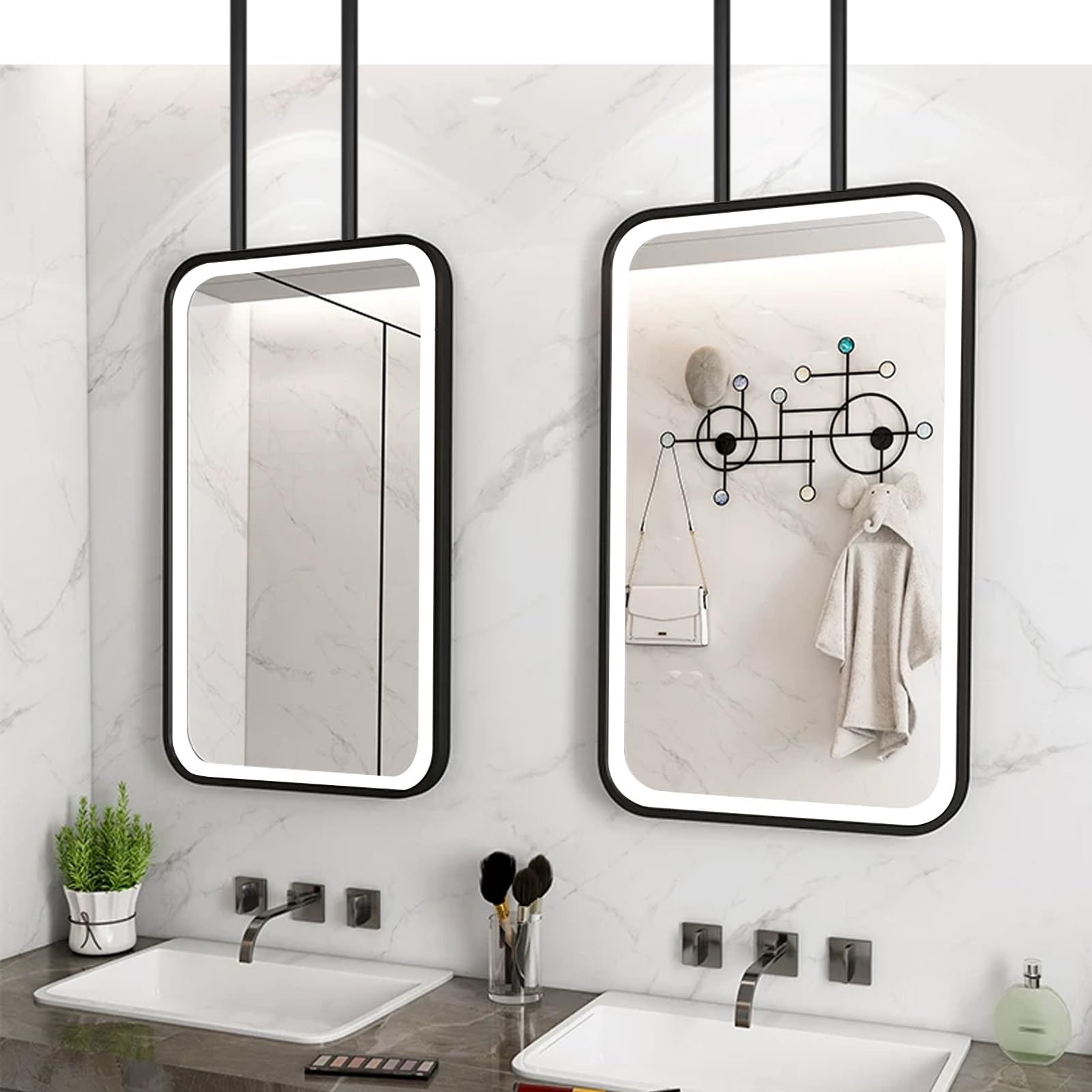 FGXHHS Ceiling Mounted Mirror with LED Lights，Rectangle Suspended Decorative Floating Wall Bathroom Vanity Makeup for Living Room Hotel Entrance Cloakroom(40cmx60cm)