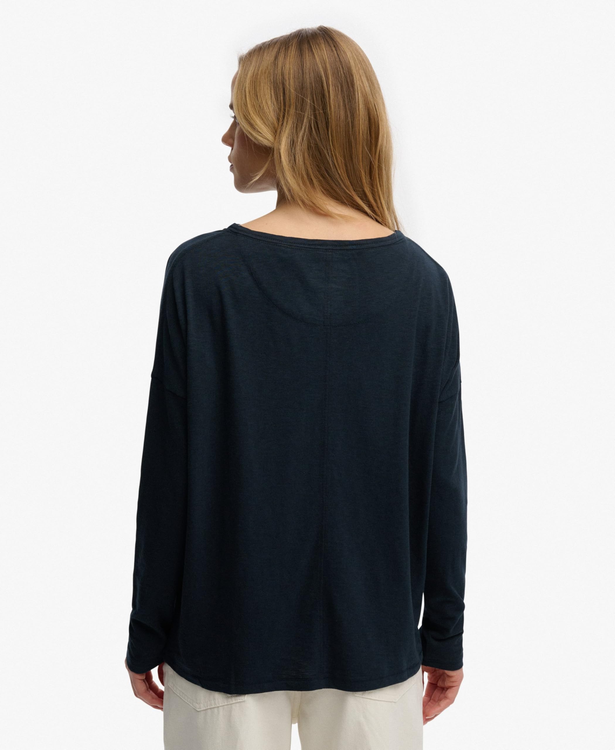 Superdry Damen Studios Bootsausschnitt Langarmshirt mit Slub-Textur