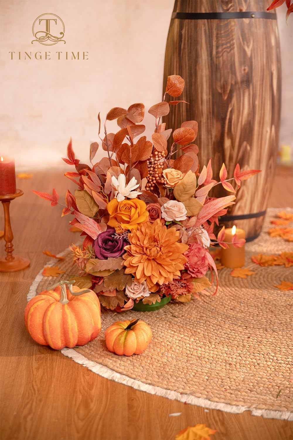 TINGE TIME Free-Standing Artificial Flower Set of 2, Table Centerpiece with Rubber Pad, Silk Fake Flower for Fall Wedding Centerpiece Archway Aisle Welcome Entrance (Maple Red) - Image 4