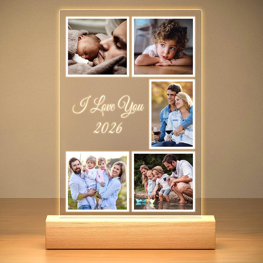 Custom Picture Frames with Photo, Personalized Photo Frame with Night Light, Customized Picture Frame, Personalized Valentines Day Gifts for Women, Men, Mom, Dad, Baby, Kid, Family