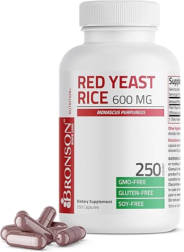 Bronson Arroz de levadura roja 600 mg Monascus Purpureus Herbal Health, sin OMG, 250 cápsulas