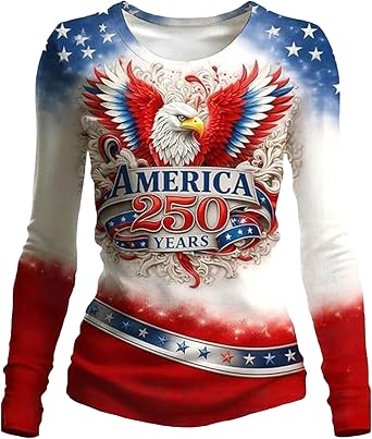 250 Anniversary USA Shirt Women 1776-2026 250Th Patriotic Tops Long Sleeve American Flag 4Th of July Shirts Womens