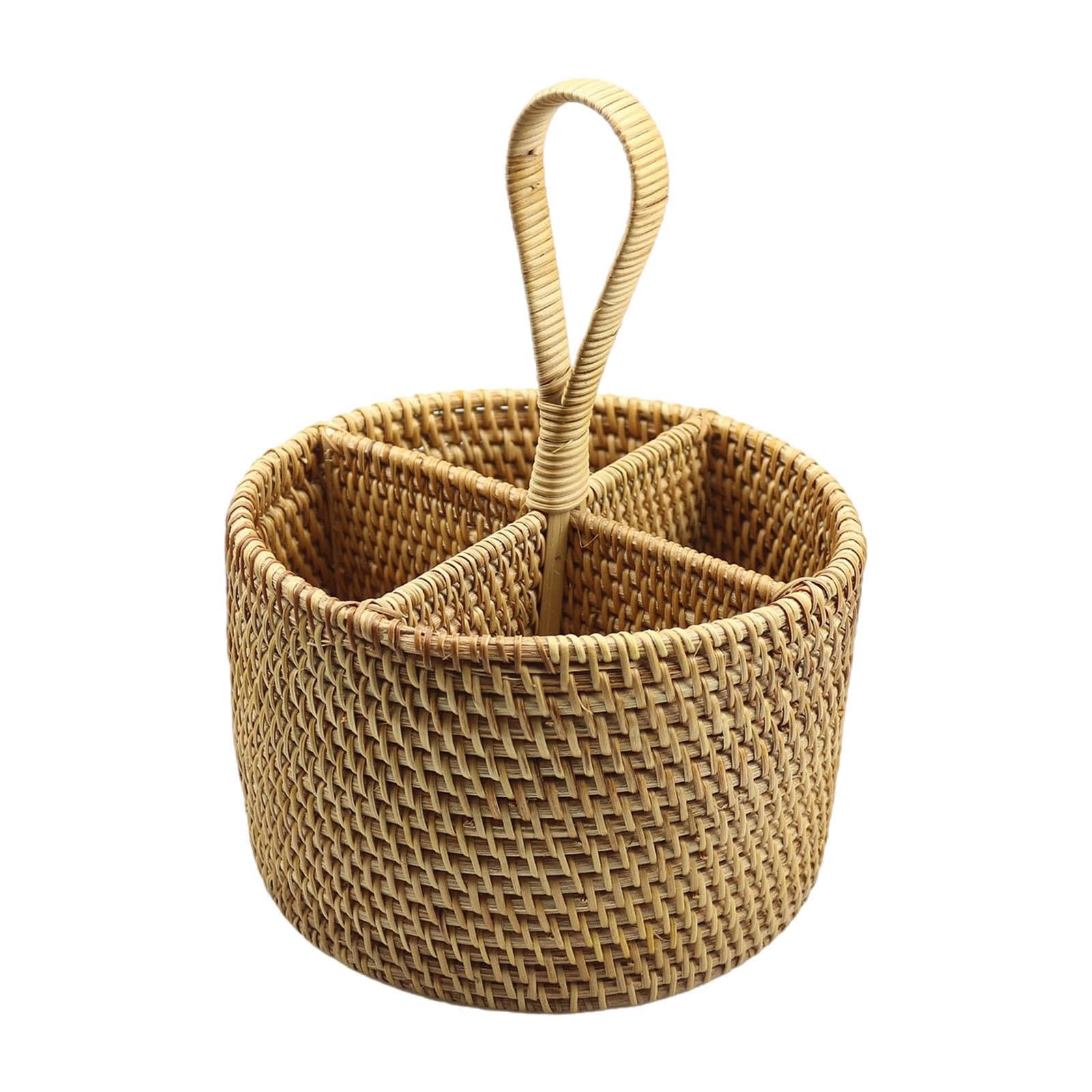 Bothyi Utensil Holder Cutlery Holder Container for Spoon Fork Flatware Organizer Woven for Restaurant Dining Room Countertop Cooking, Round