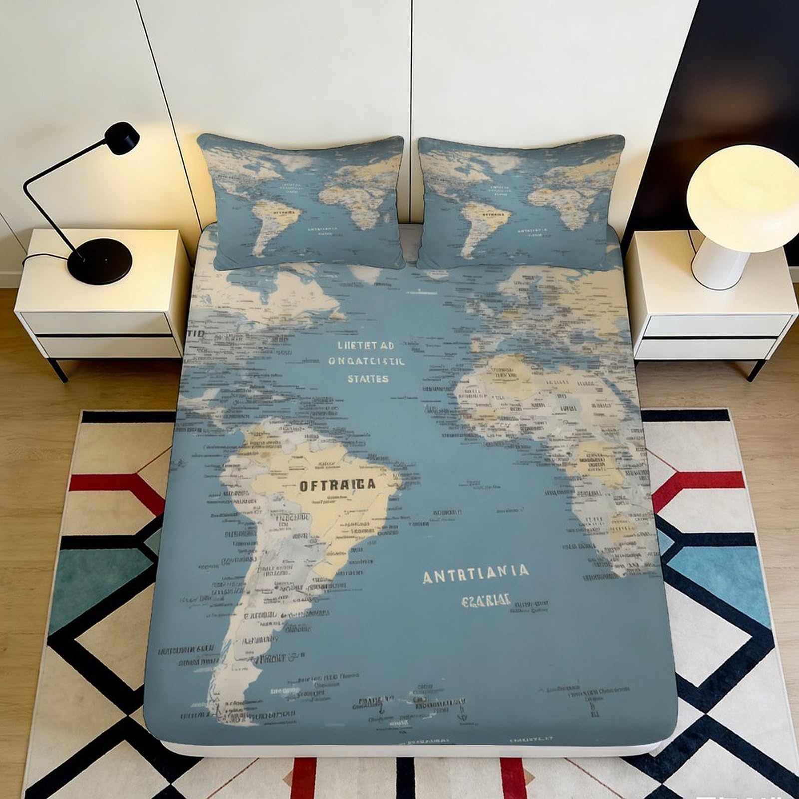 3D Printed Vintage World Map Fitted Sheet Microfiber Soft Breathable Antique Globe Bed Cover for Bedroom Guestroom Decor 90x200x25cm