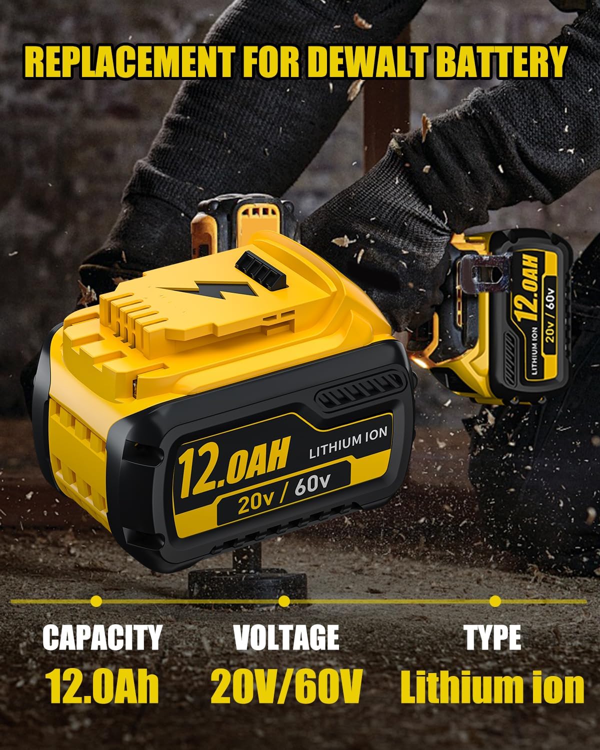 2Pack 12.0Ah Replacement for Dewalt 20V/60V Max Battery Lithium DCB612 DCB609 DCB606 Compatible with DeWalt 20V/60V Cordless Power Tools