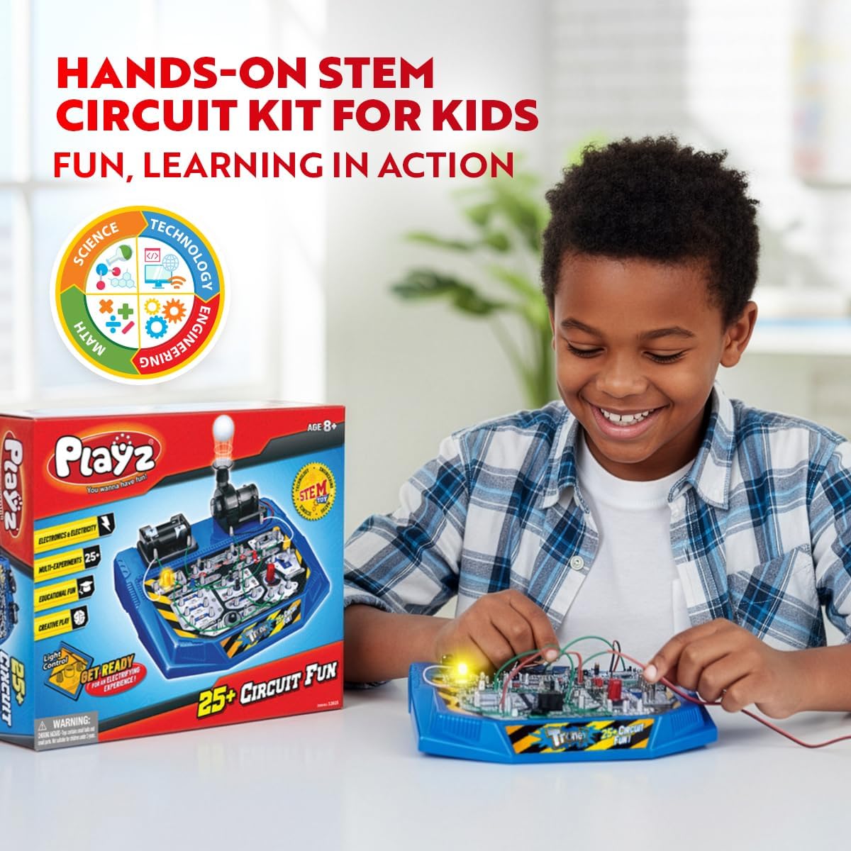 Playz Electrical Circuit Board Engineering Kit for Kids with 25+ STEM Projects Teaching Electricity, Voltage, Currents, Resistance, & Magnetic Science | Gift for Children Age 8, 9, 10, 11, 12, 13+ - Image 2