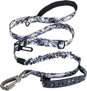Hotsky Tactical Dog Leash Heavy Duty for Medium Large Dogs That Pull,4-6Ft Strong Bungee Shock Absorbing No Pull Dog Leash with Padded Double Handle and Car Seatbelt,ACU