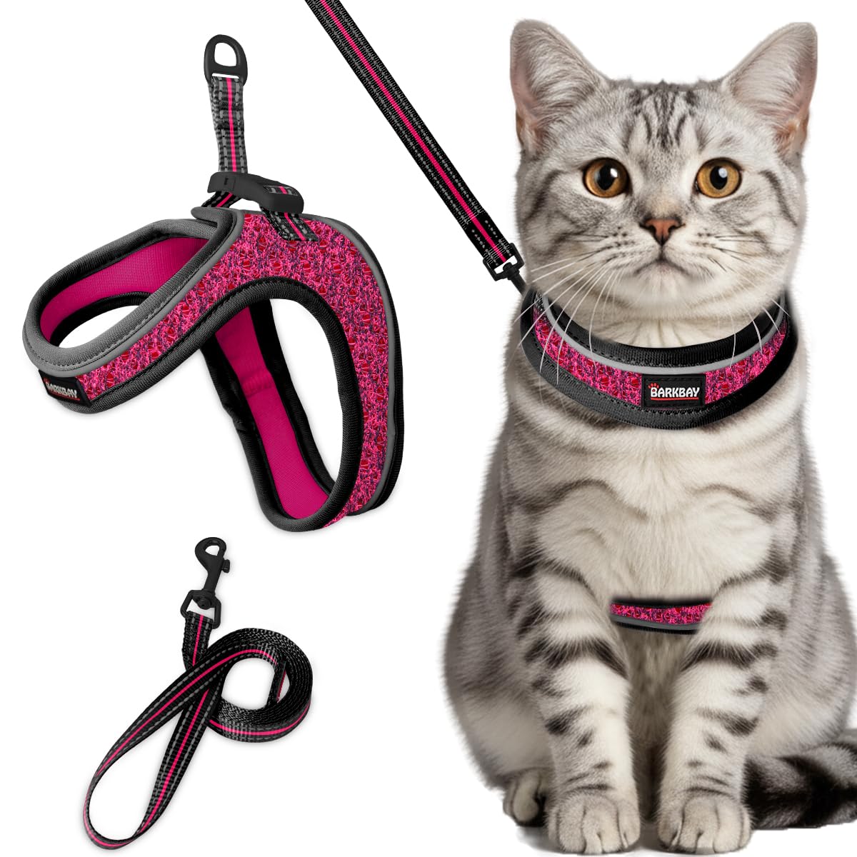 Harnais chat anti-fugue évite les fuites : ensemble laisse rose XS