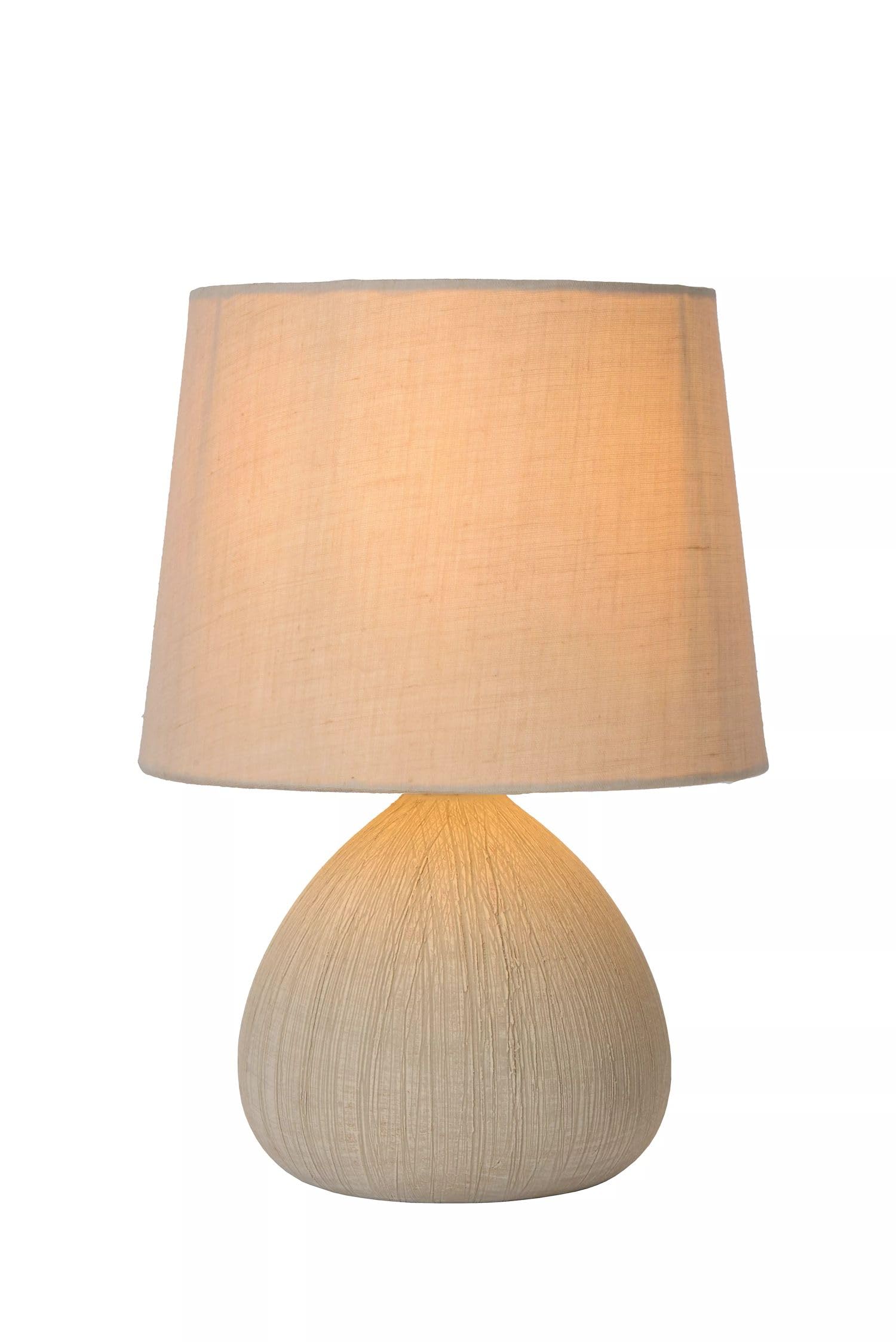 Licht-Erlebnisse Nachttischleuchte Keramik Stoff Beige Schlafzimmer Wohnzimmer Büro 26 cm klein E14 bis 40 W Modern wohnliche Tischlampe blendarm OPIRE