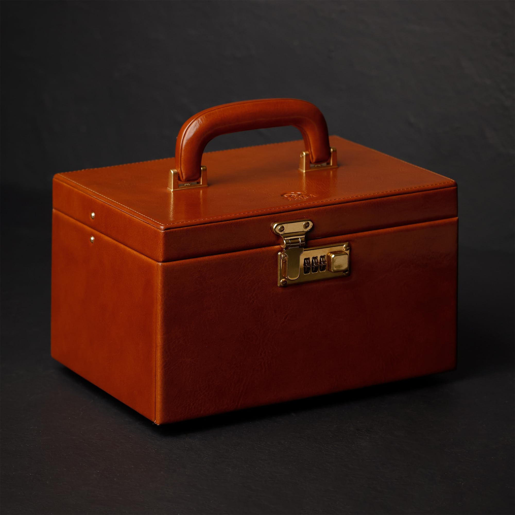 Time Resistance Joyero De Cuero | Organizador De Joyas De Cuero De Plena Flor | Caja De Bloqueo De Código De Almacenamiento De Accesorios Para Mujer (Marrón Coñac)