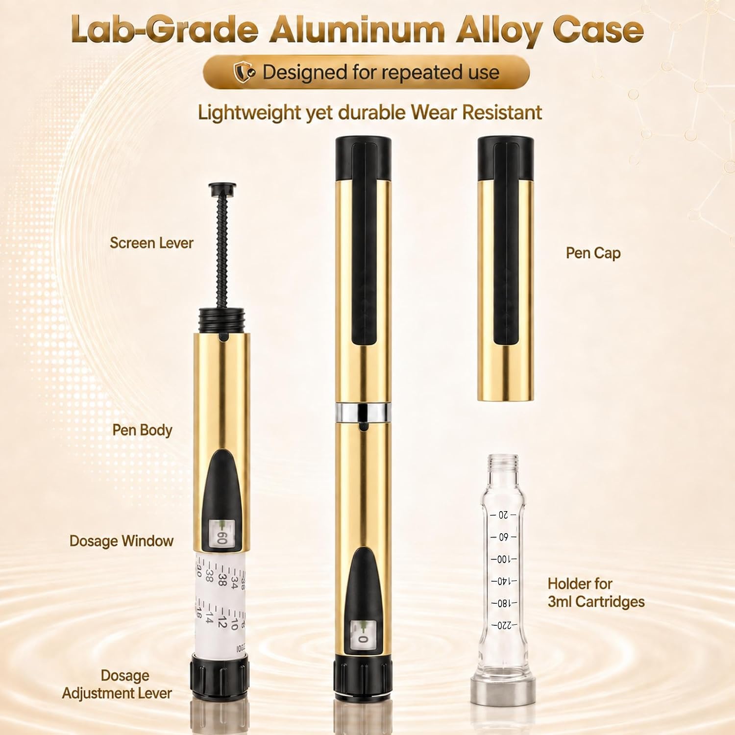 60 Unit V3 Peptide Pen Injector, Reusable Auto Pen for 3ml Cartridge