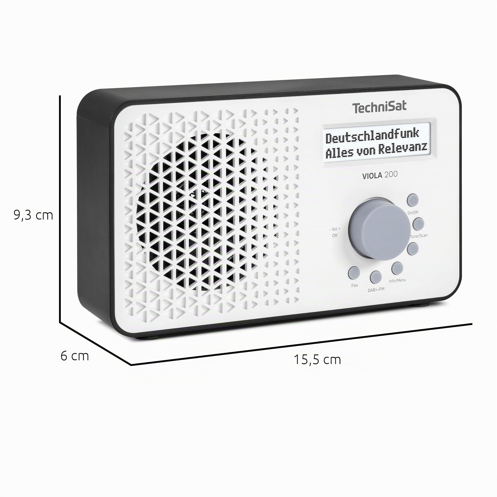 TechniSat Viola 200 - Radio portátil Dab+/FM (con Pantalla LCD, Antena telescópica, Memoria de Favoritos, Salida para Auriculares, Funcionamiento con Red y Pilas, Altavoz Mono, RDS, PLL) Blanco/Negro
