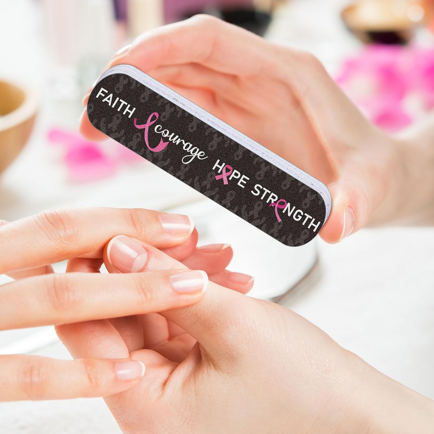 200 Pcs Breast Cancer Awareness Nail Files Bulk Party Favor Accessories Pink Ribbon Gift Emery Boards Public Welfare Activity Kit for Women Girl(Breast Cancer Awareness,2.36 x 0.6 Inches)