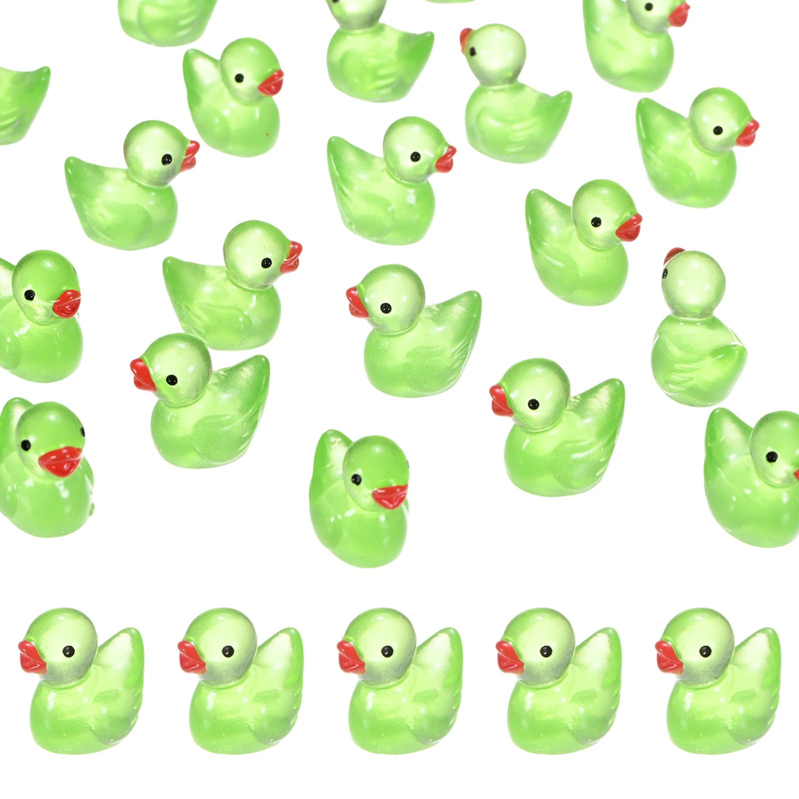 M METERXITY 30-Pack Luminous Mini Resin Ducks, Glow in the Dark Tiny Duck for Fairy Garden/Micro Landscaping/Dollhouse, Cute Miniature Animal Figurine to Hide [Emerald Green]