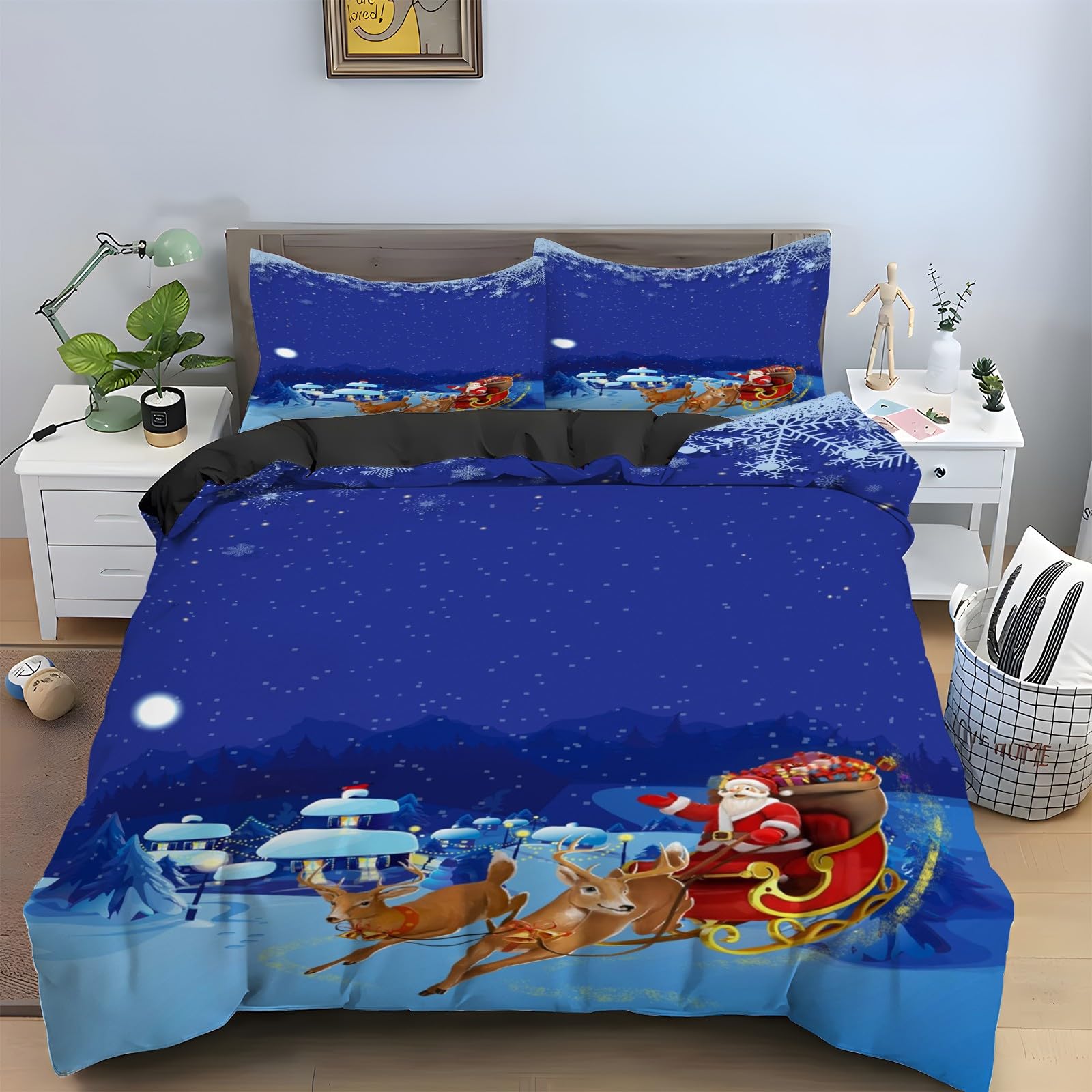 Housse de couette flocon parure de lit Nouvelle Année 160x200 idée cadeau hiver