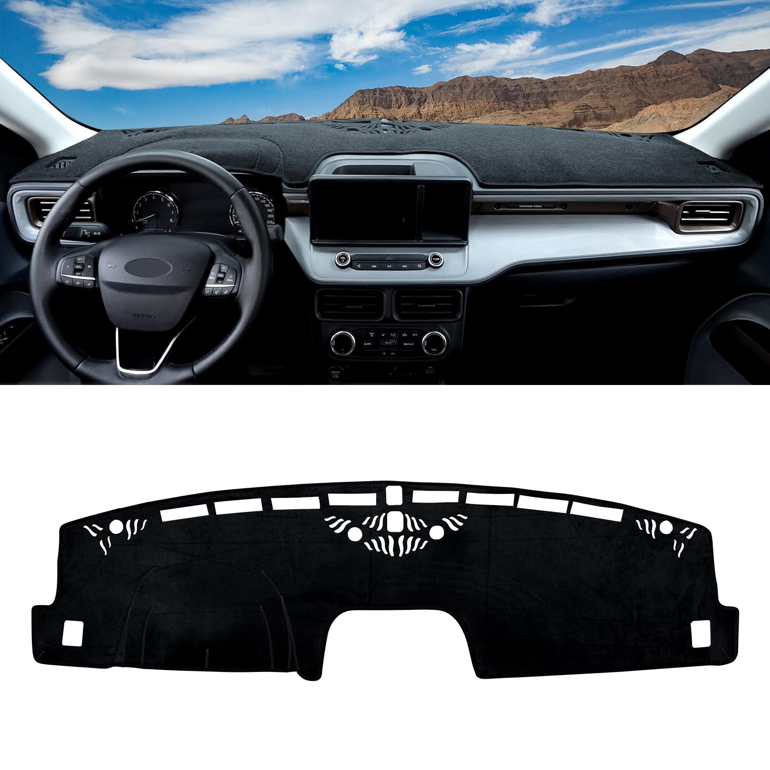 Dashboard Cover Mat Custom Compatible with 2022 2023 2024 Ford Maverick Accessories Dash Cover Nonslip Dash Mat Protector Sunshade No Glare Black