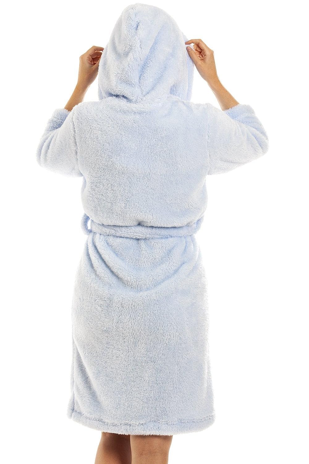 Camille Women's Super Soft Dressing Gown - Luxury Fleece Hooded Bathrobe - Long Sleeved, Belt Fastening & Front Pockets