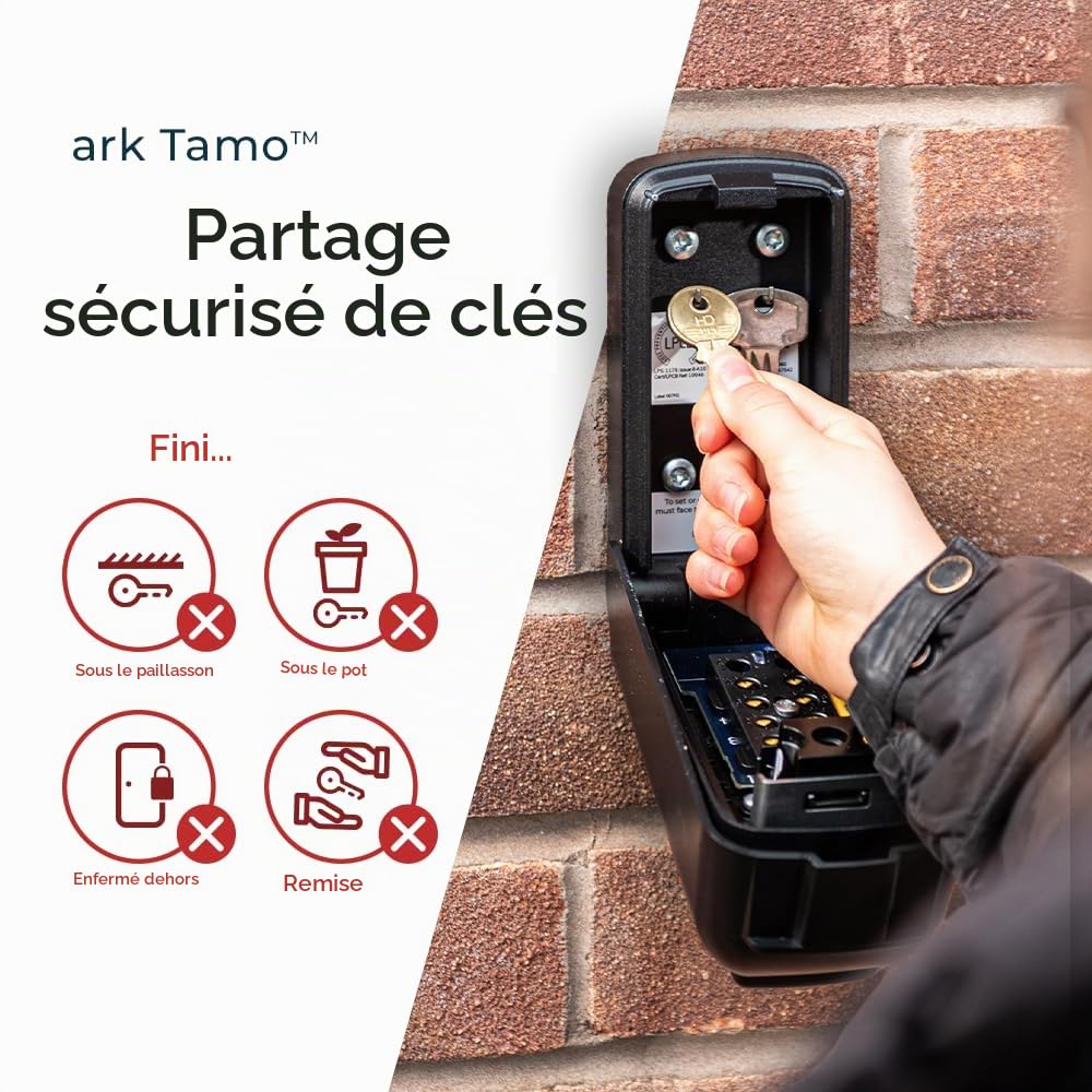 Ark Tamo Coffre-Fort Mural d'Extérieur pour Clés et Cartes | Boîte à Clés Préférée de la Police | Boutons Multi-Poussoirs Lumineux | 9 Millions de Combinaisons de Codes