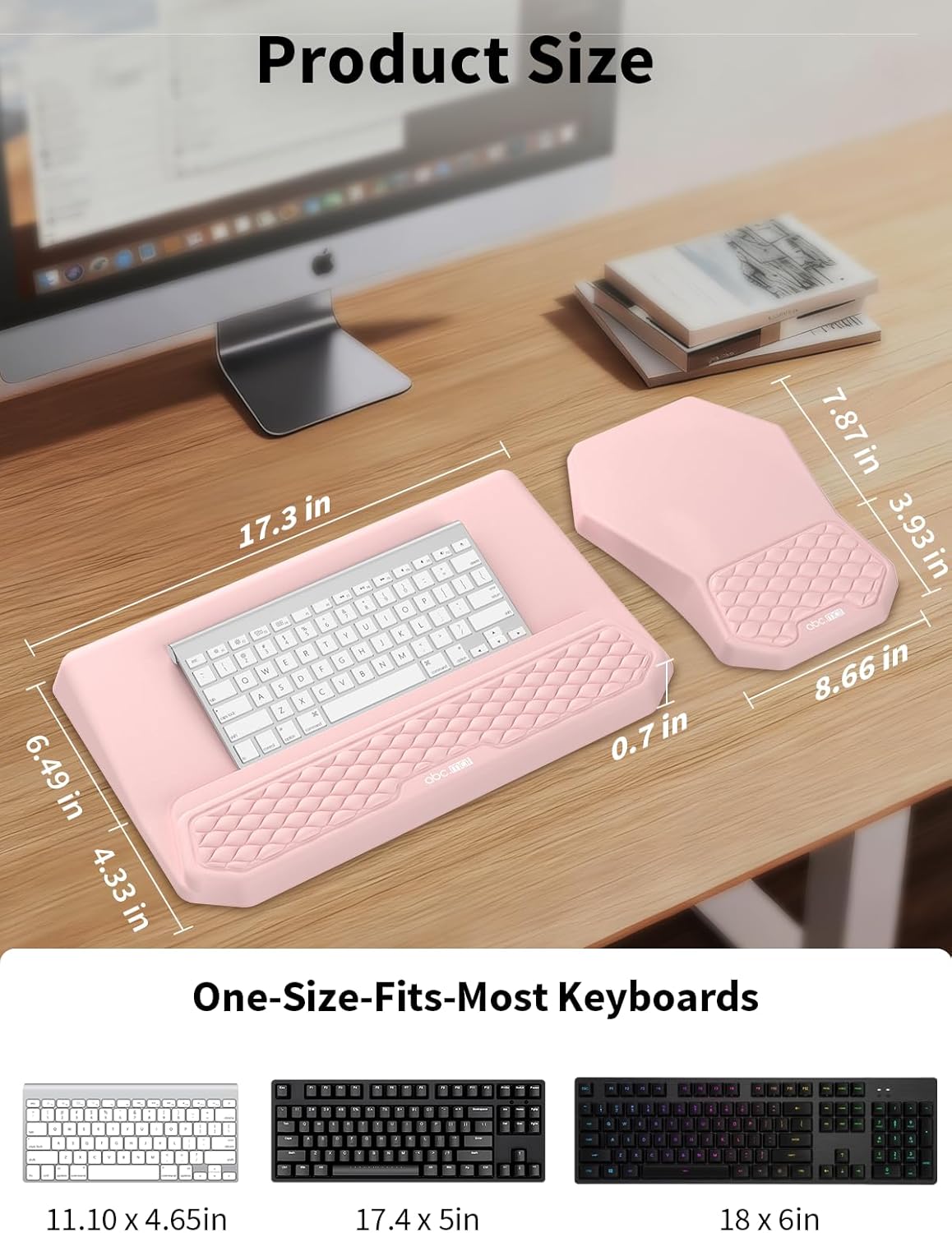3-in-1 Ergonomic Keyboard Stand with Wrist Rest & Mouse Pad Set, Comfy Keyboard Riser Holder Soft Mousepad with Massage Design, Memory Foam and Non-Slip PU Base for Pain Relief, Pink