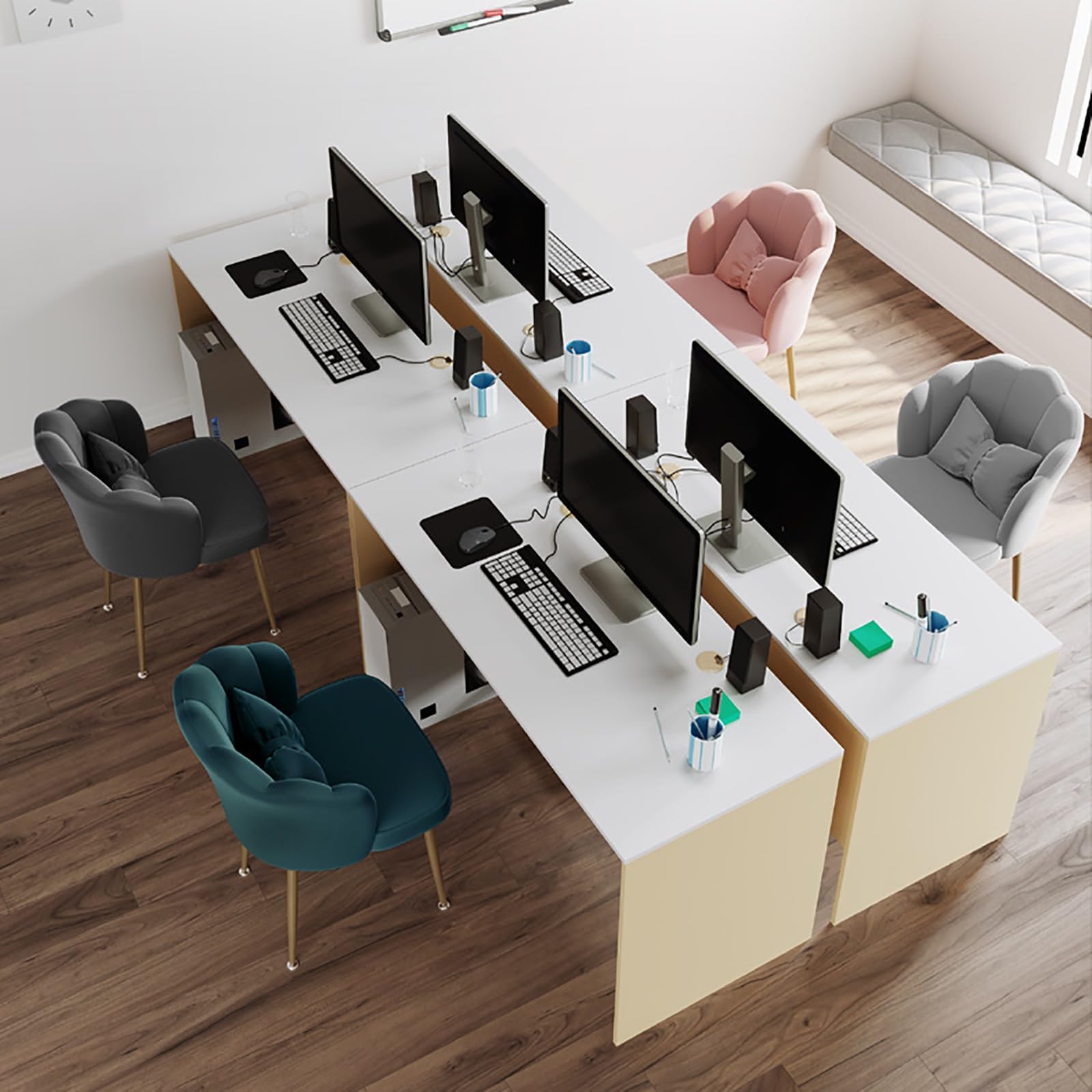 Moderno sgabello imbottito per trucco con schienale, elegante sedia da pranzo con schienale a conchiglia, per cucina e camera da letto, gambe grigio scuro e nere, design versatile