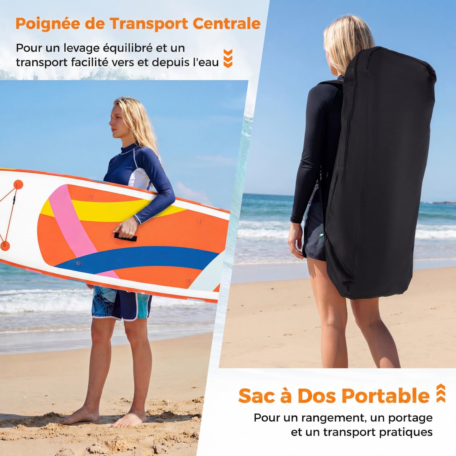 COSTWAY Planche de Paddle Board Gonflable, Paddle Réglable Aluminium, Accessoires Complets avec Sac à Dos et Pompe