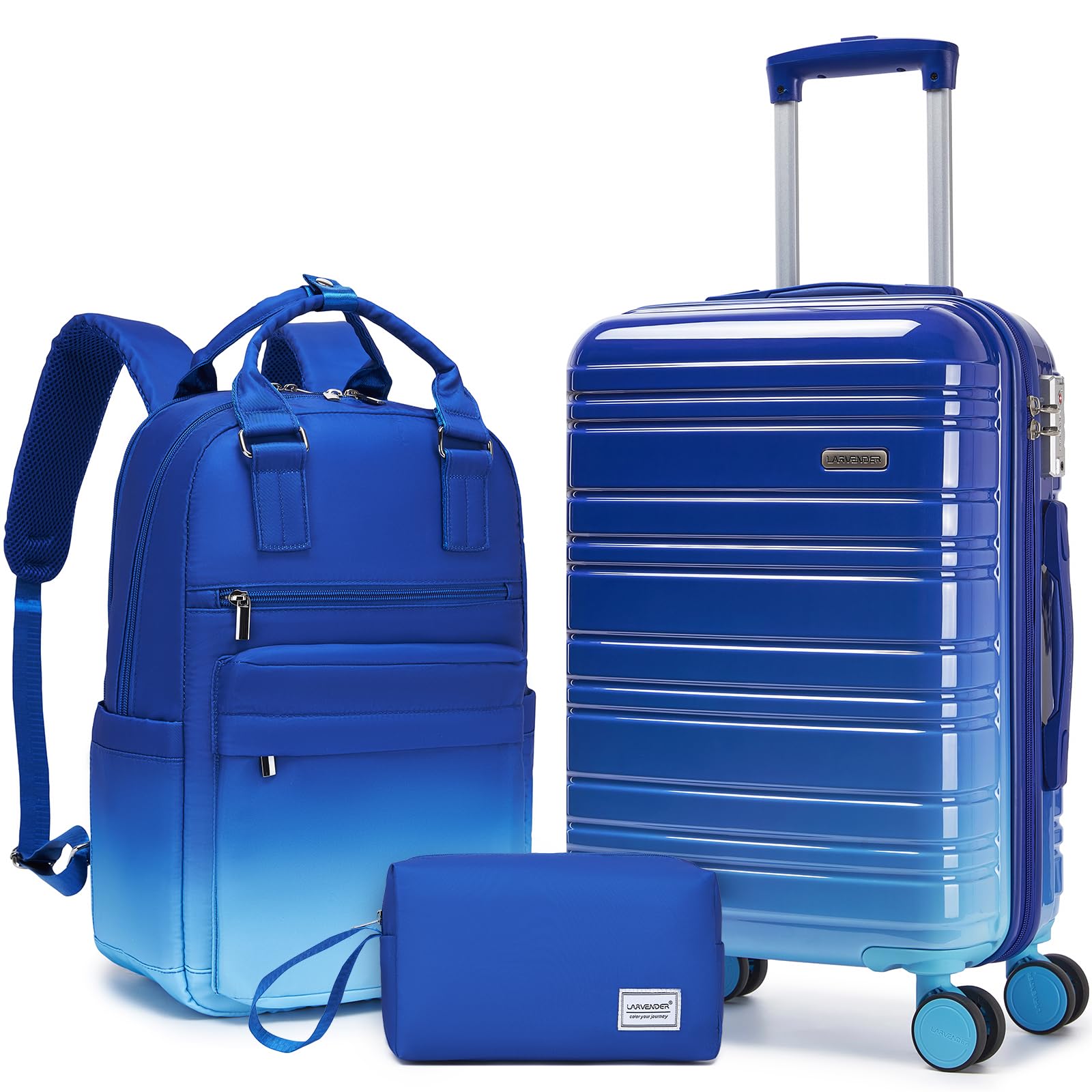 LARVENDER Carry on Luggage Sets 3 Piece, 20 Inch Suitcases, Navy Glow