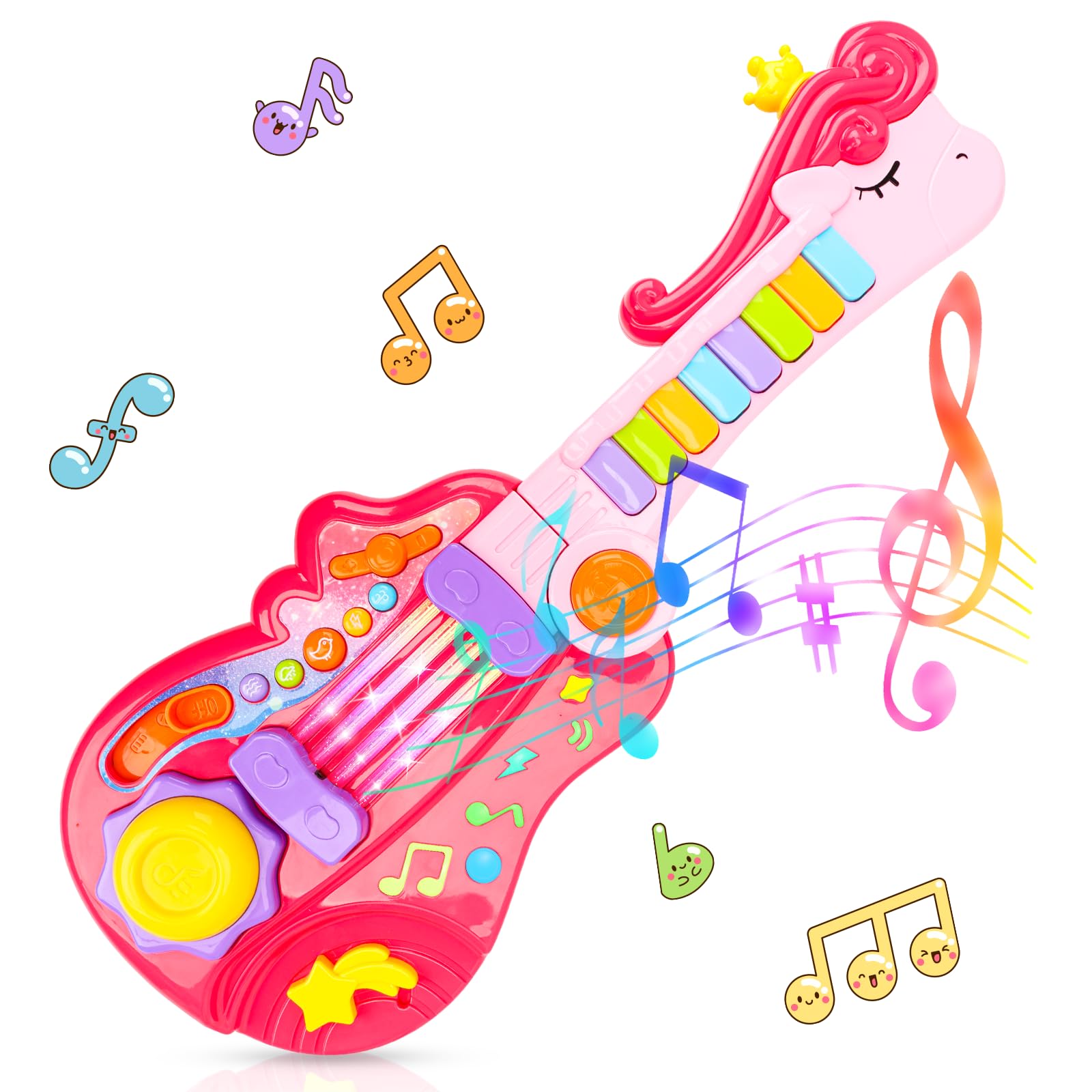 Kids Guitar Toy for 3 Year Old Girls 2-in-1 Electric Guitar with Piano