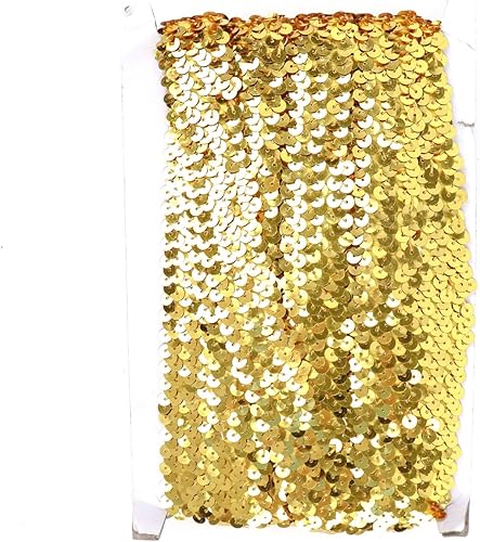 Miniatura 7 de Efavormart - Cinta elástica de lentejuelas doradas metálicas de 1 x 10 yardas, ribete de encaje elástico, tela brillante para manualidades