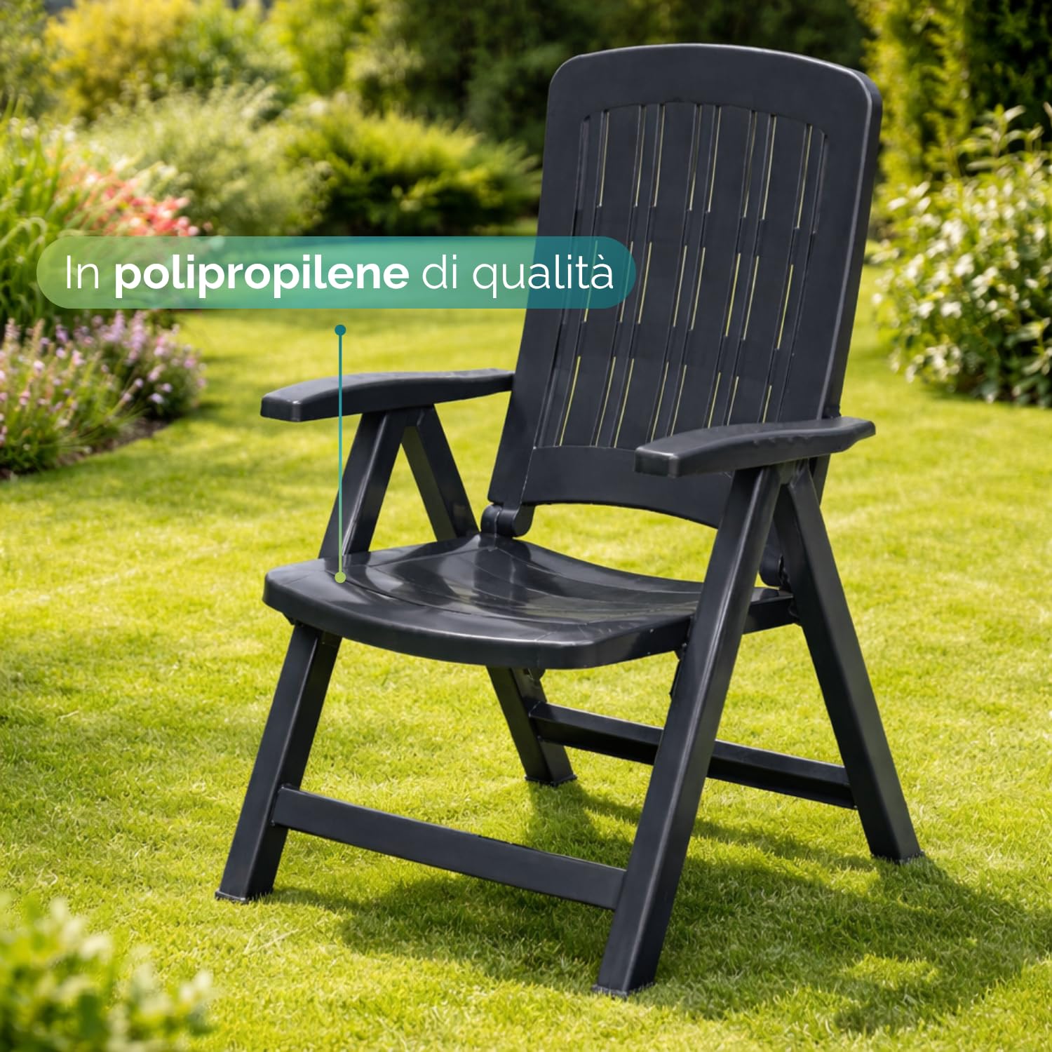PALUPLUS 2 Poltrone Pieghevoli da Giardino in plastica di colore ANTRACITE, Misura 59x61x104 cm, Sedia Reclinabile Regolabile in 5 Posizioni, per Esterno, Made in Italy -CARM630F -12