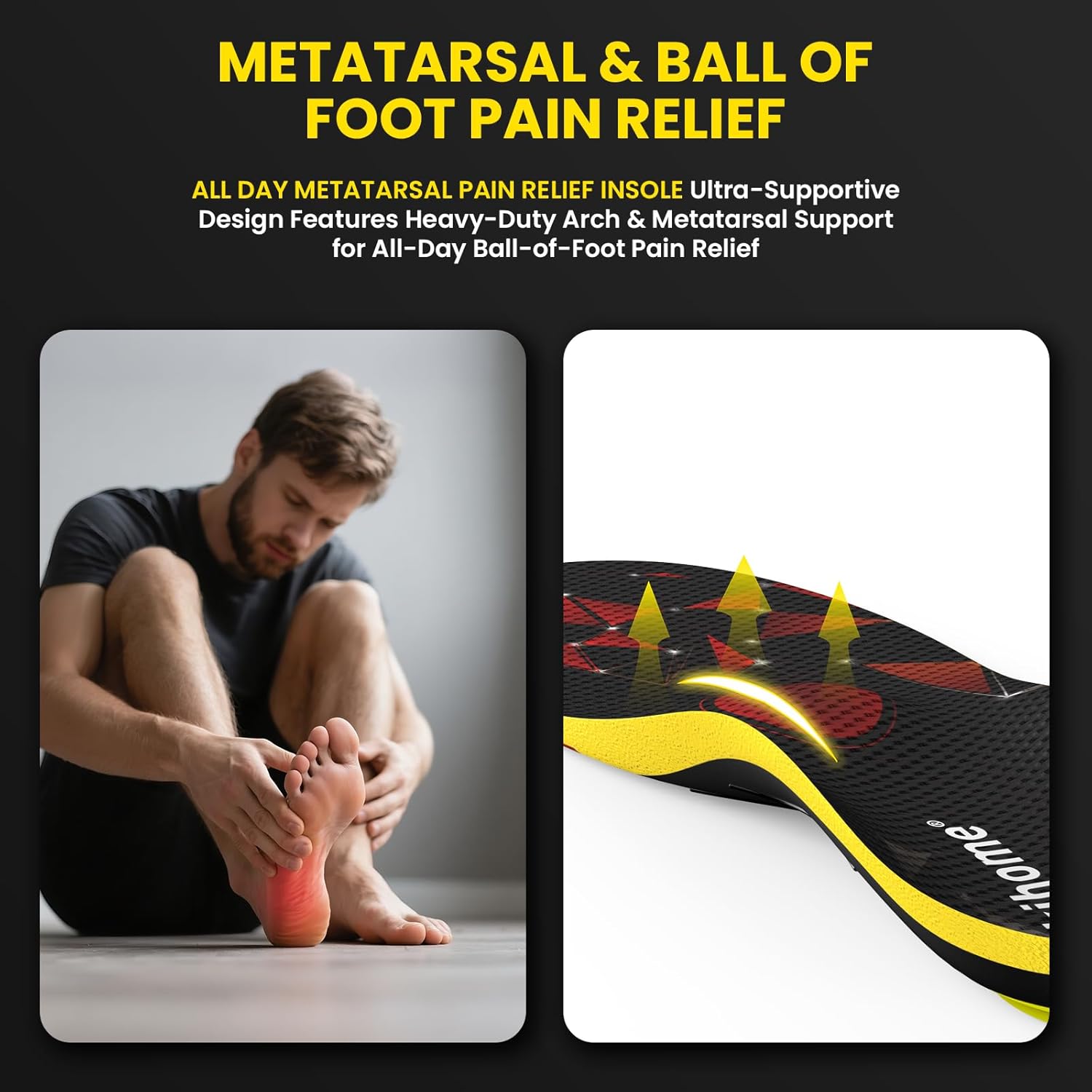 Bukihome Support Orthotic Insoles for Metatarsal & Ball of Foot Pain Relief, Heavy Duty Arch Support Cushioning, EVA for Plantar Fasciitis, Morton's Neuroma - M - Image 2