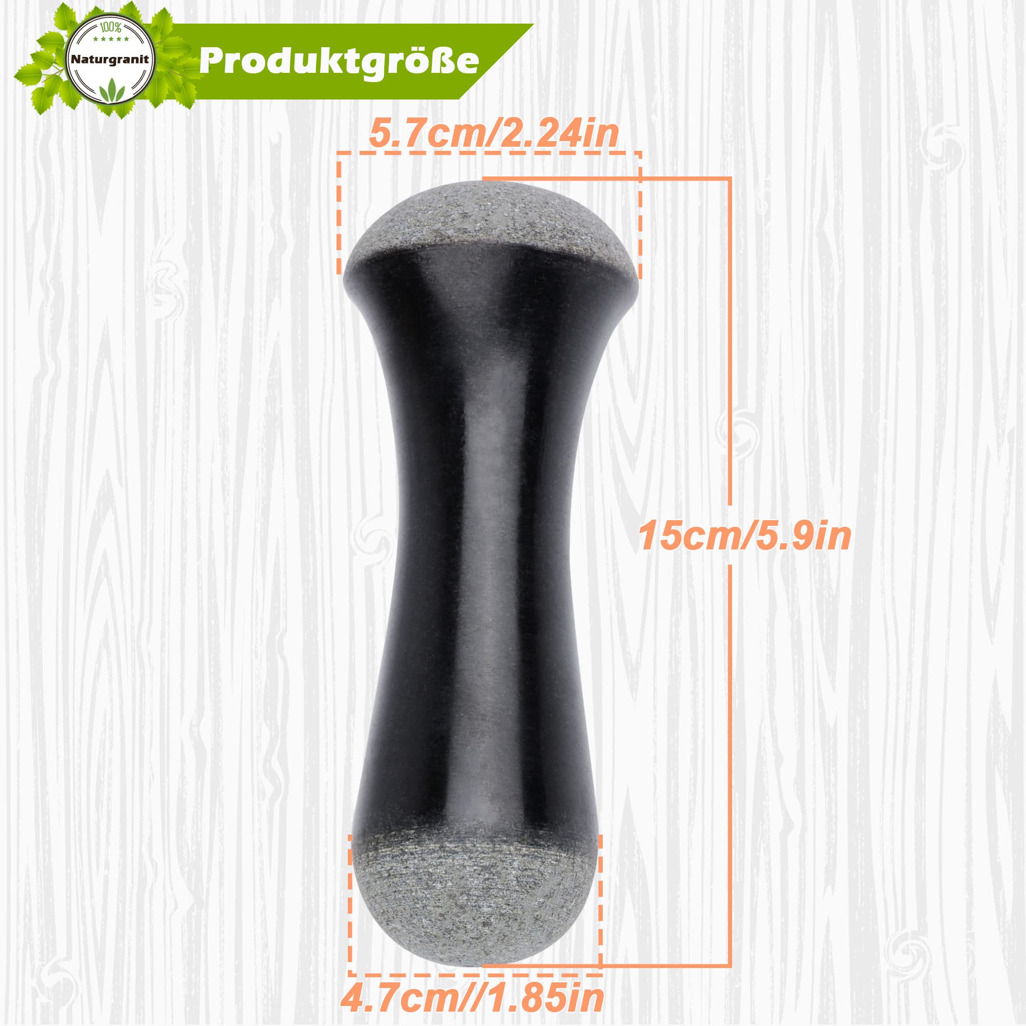 Tianman Pilon de rechange en granit, 15 cm de long, non poli, utiliser un pilon aux deux extrémités (mortier non inclus) (granit poli)