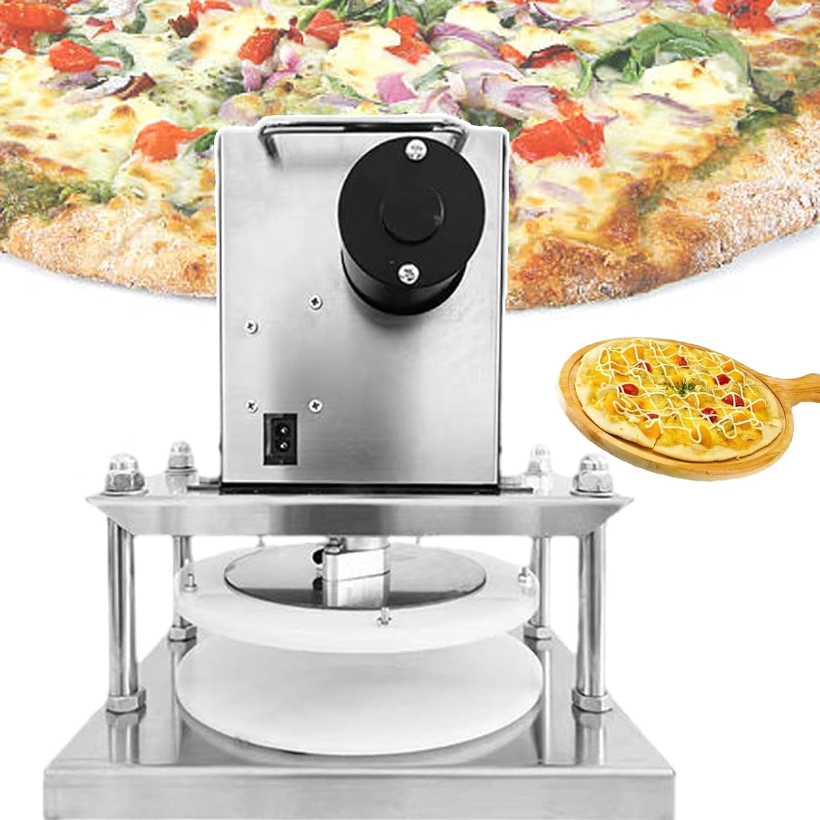 Macchina Elettrica Stendi-Impasto Pizza 22/25/30 cm - Pressa Professionale in Acciaio Inox per Casa/Ristoranti/Pasticcerie