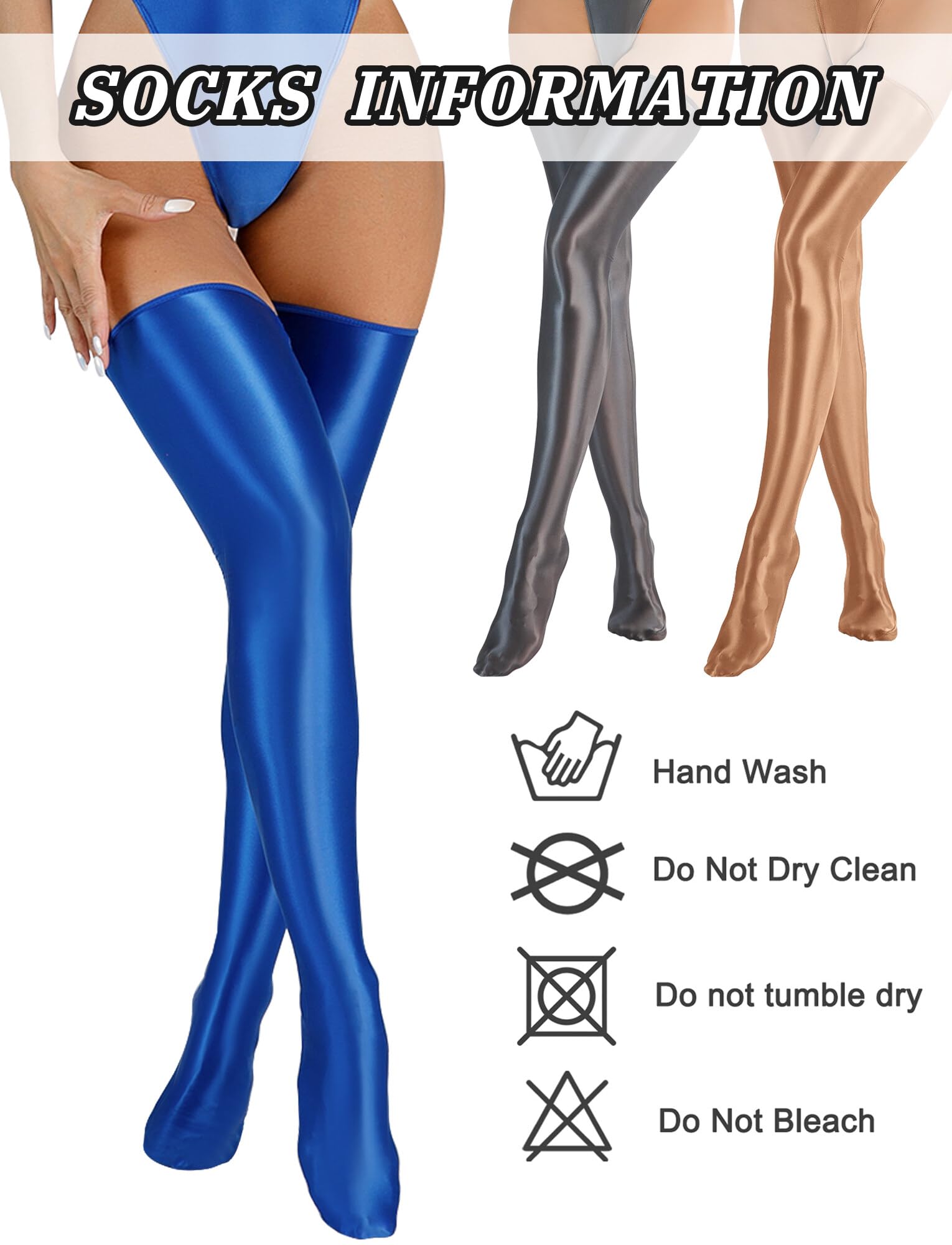 SEAUR Medias altas hasta el muslo para mujer, brillantes, aceitosas, opacas, brillantes, sexy, sin costuras, suaves