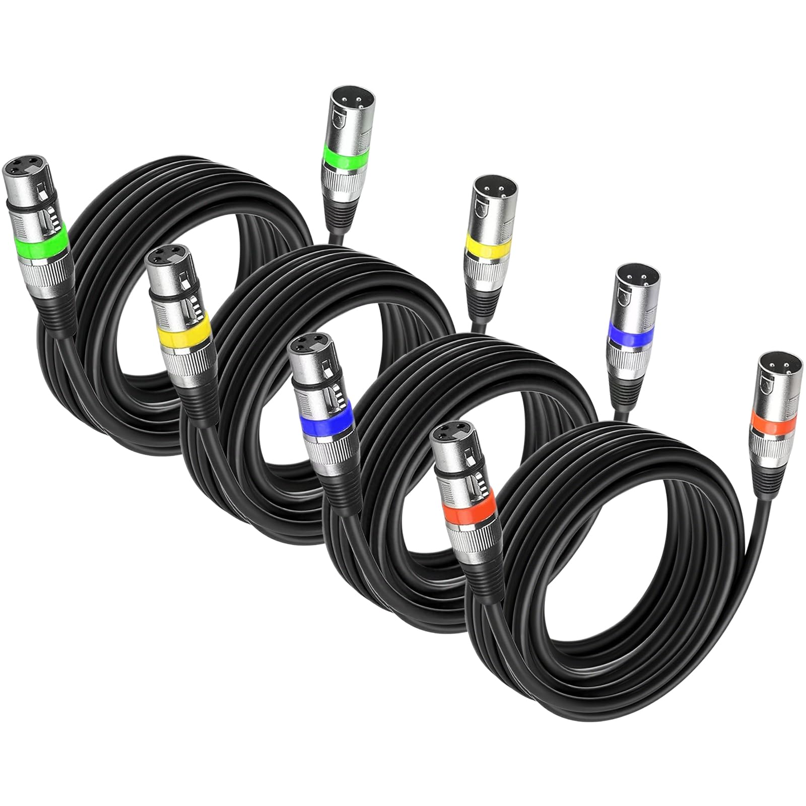 4 Pack 3 Pin DMX Cable - 5m/15ft Female to Male XLR, Mic Leads for Stage Lights or DJ Mixer System
