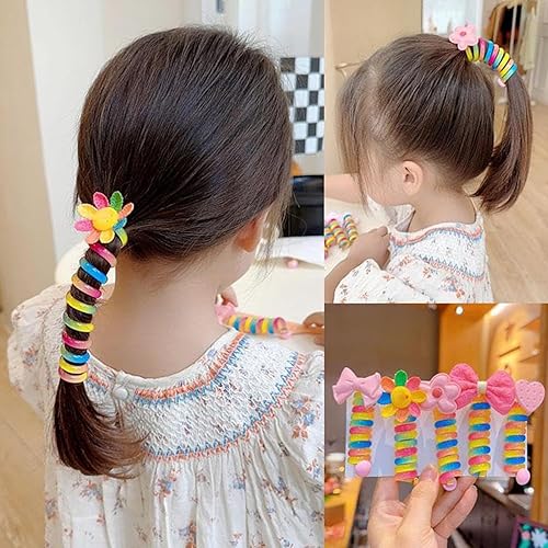 Miniatura 4 de 5 bandas de pelo coloridas para niños, lazos de pelo en espiral, cable telefónico, cable de teléfono, lazos rectos en espiral, 5 estilos de regalo