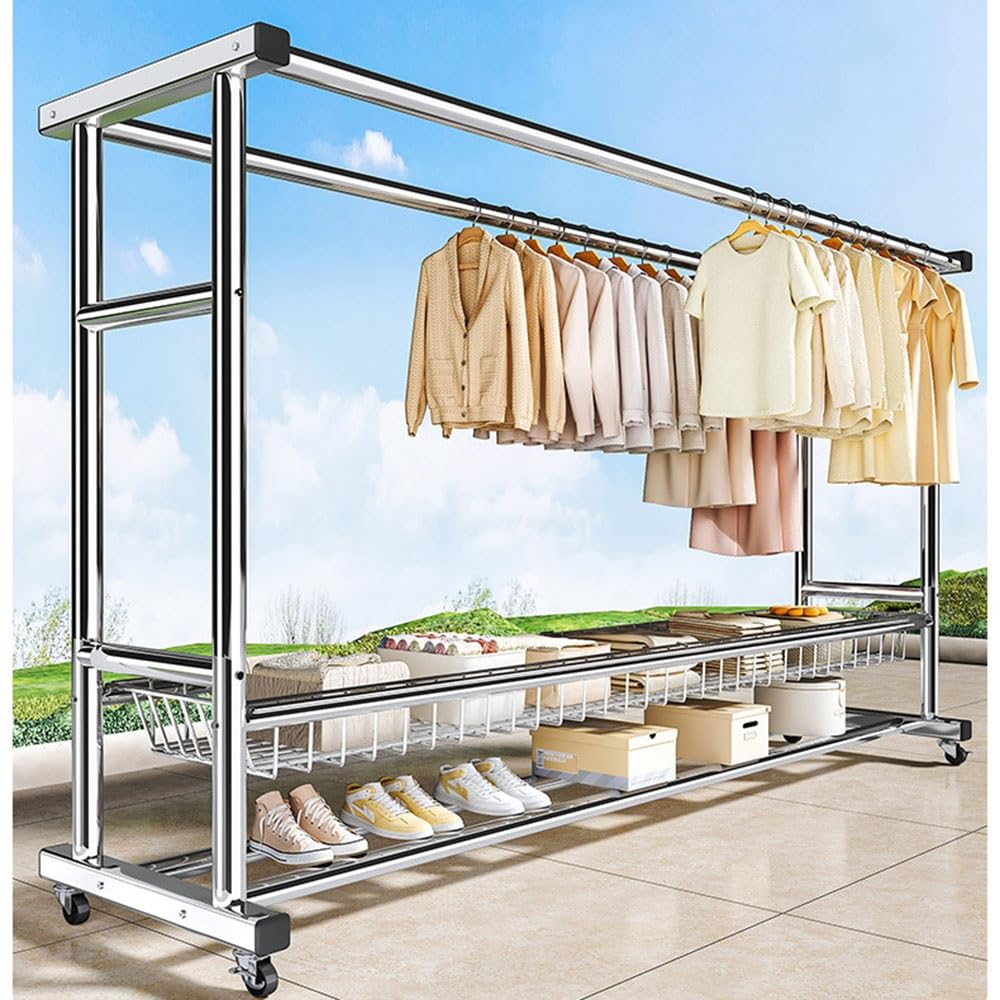 Wäscheständer mit Seilzug, freistehender Wäscheständer for drinnen und draußen, Wäscheständer aus Edelstahl for Wäsche, Badezimmer und Balkon(150 * 50 * 150cm)