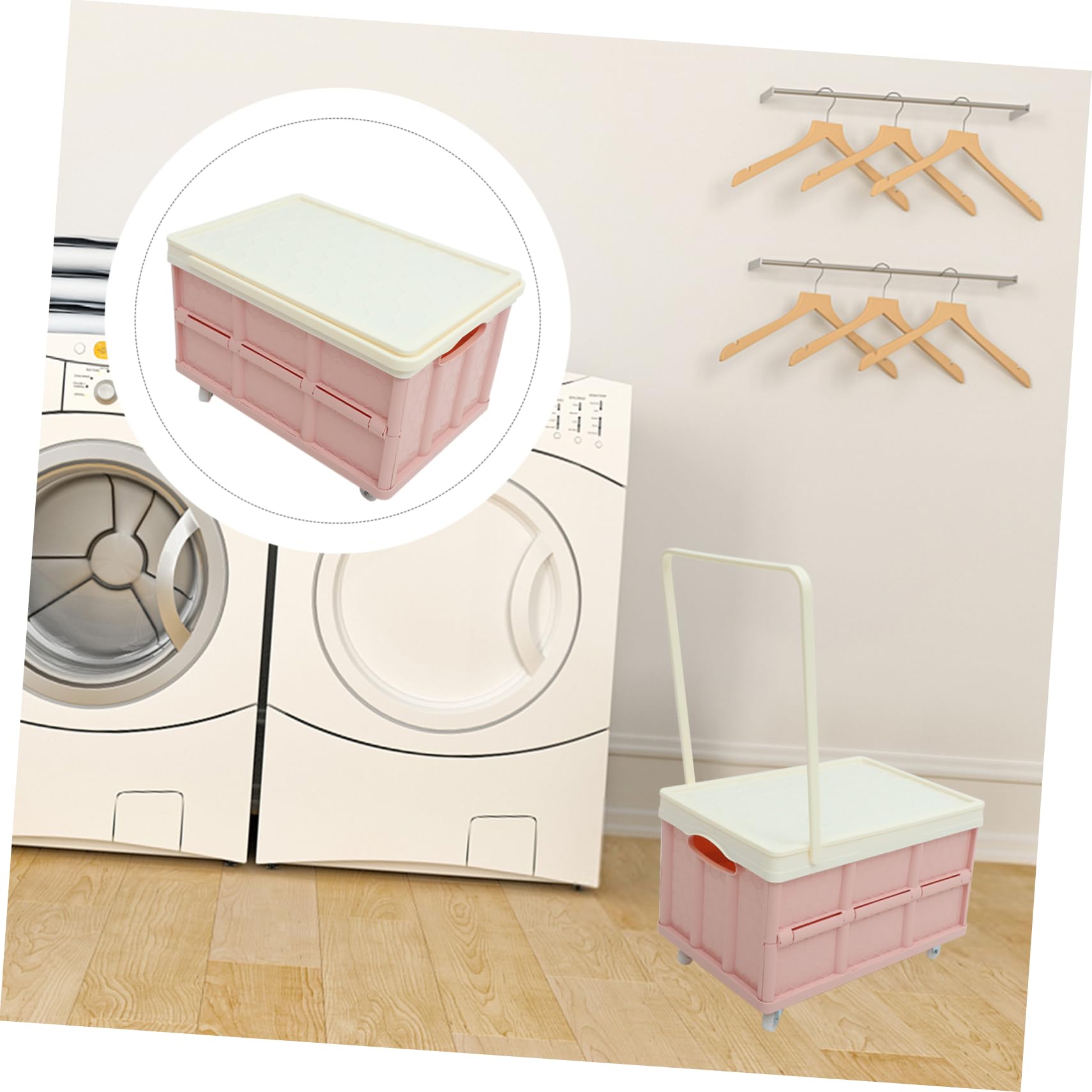 Caja de Almacenamiento con Ruedas Rosa, Plástico, Tapa y Diseño Plegable