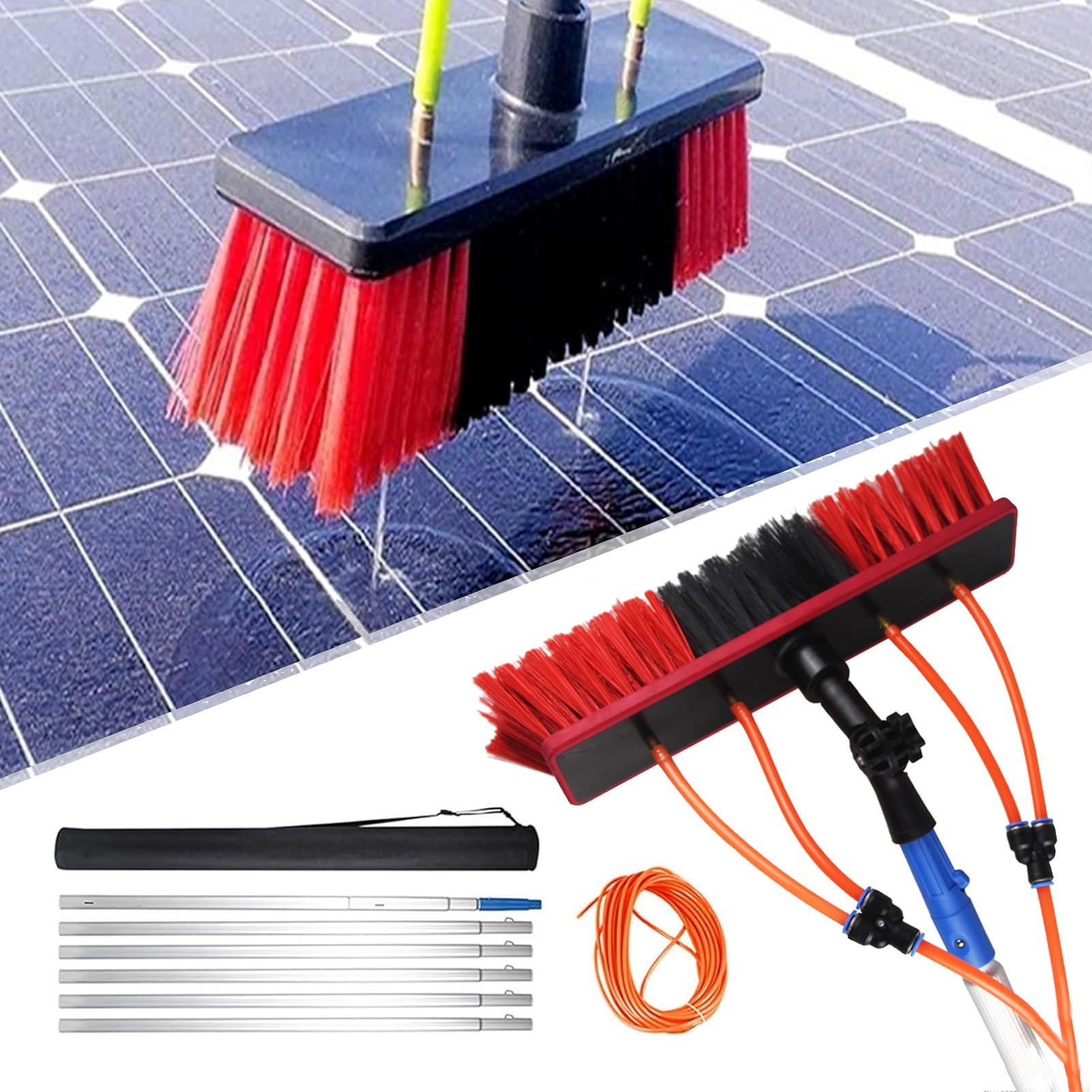 GTHTUHFD Telescopic Solar Panel Cleaning Kit - Extendable 55Cm Brush & 11M Water Hose For Efficient Window & Photovoltaic Panel Cleaning Ideal For Home & Professional Use,55cm Brush Head-11m/36.08ft