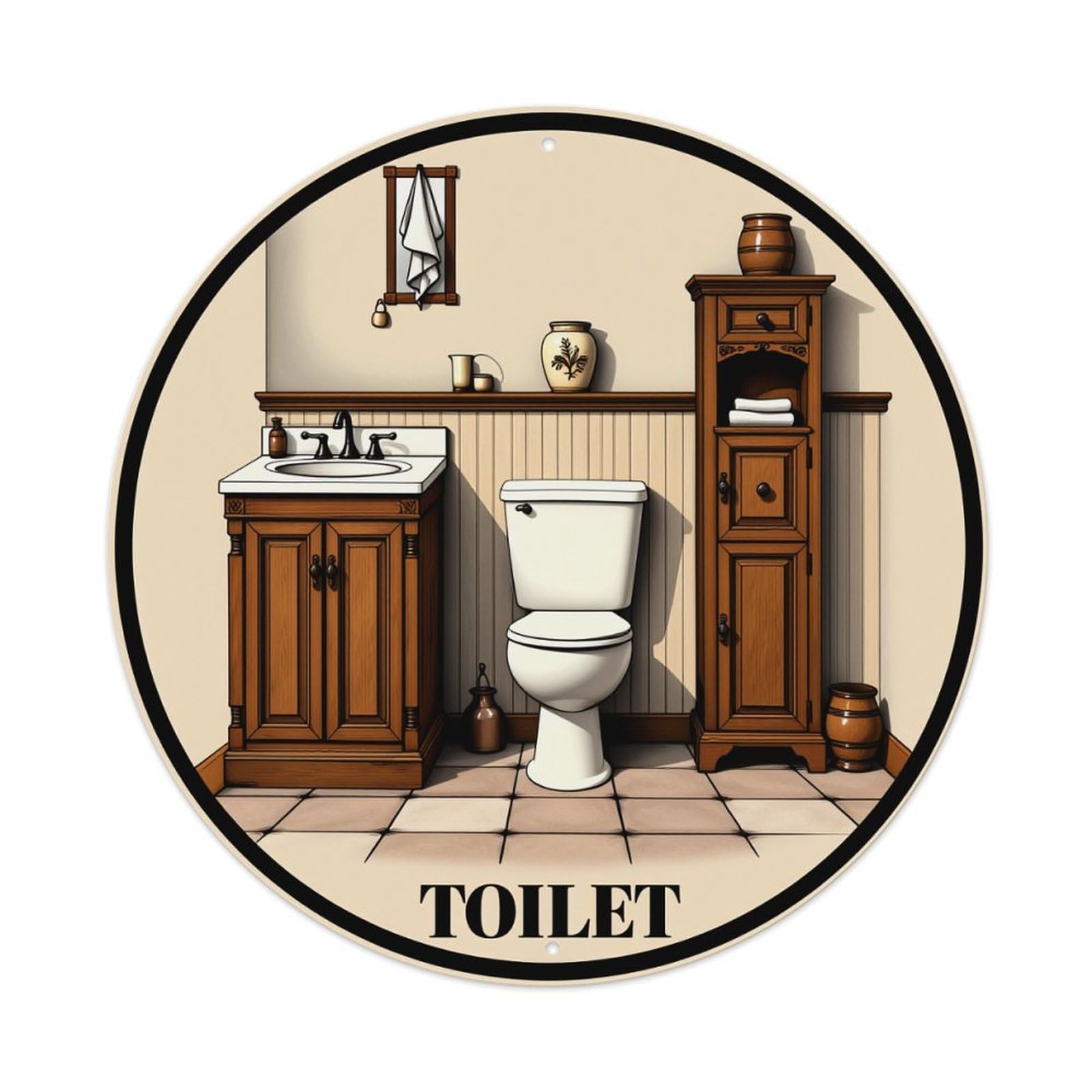 Toilet Sink Cabinet Mirror Vase Round Tin Sign Retro Metal Sign for Cafe Bar Pub Home Game Room Gym Club Wall Decoration Vintage Metal Poster 8x8 Inch