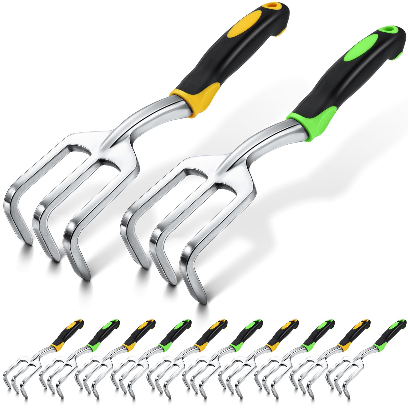Yaocom 12 cultivadores de mano de jardín de aleación de aluminio resistente, herramienta de jardín para jardinería, rastrillo de mano con mango suave de TPR para jardín, césped, patio, granja, hogar,