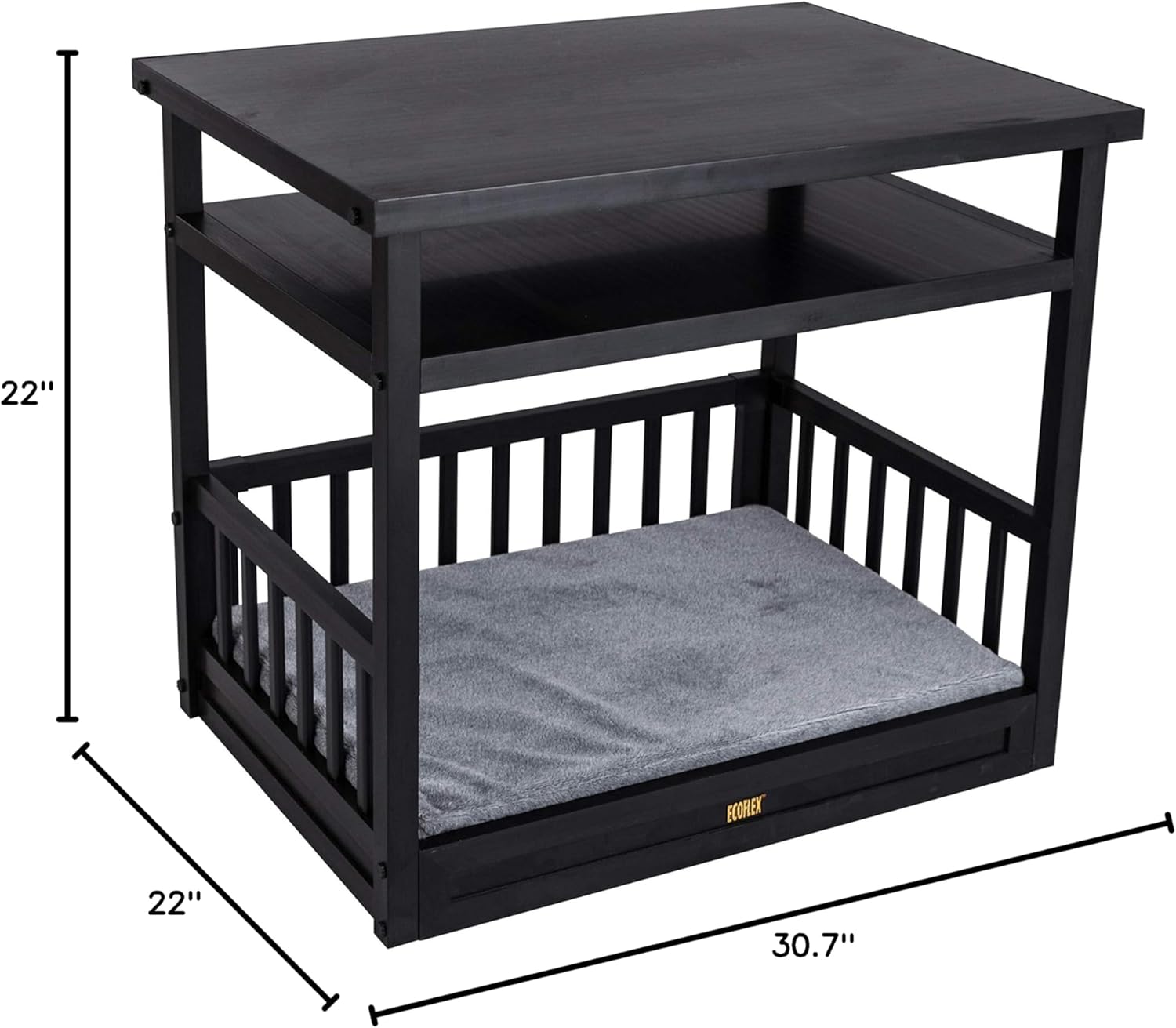 New Age Pet ECOFLEX Nightstand Dog Bed, Indoor Pet Bed with Moisture Resistant Frame & Soft Cushion, Tool Free Assembly, Espresso Black